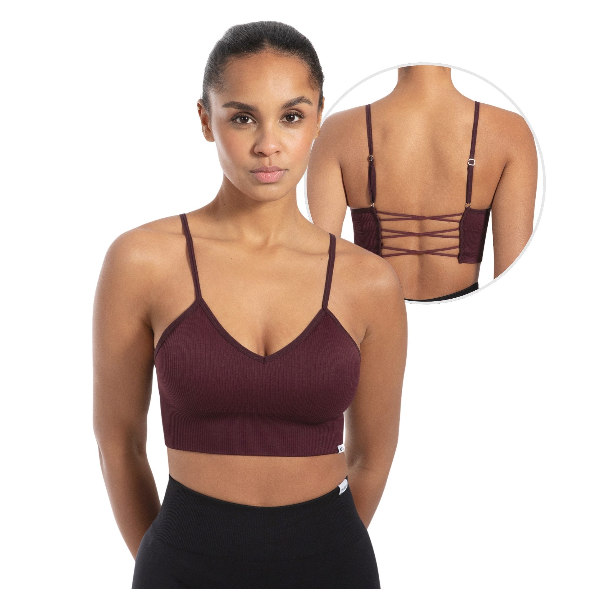 Smilodox Sport-BH Alma, Shaped Fit Yoga Bra, mit herausnehmbaren Cups V-Ausschnitt, Blickdicht, Ohne Bügel, Verstellbare Träger Sport Top