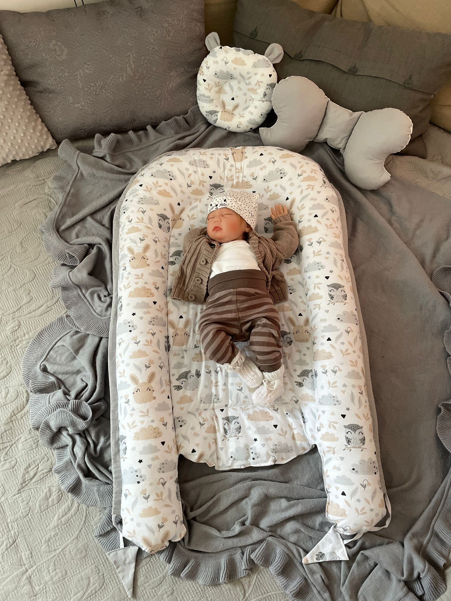 Loolay Bettnestchen BIO BAUMWOLLE BABYNEST Babykokon Neugeborene Babyaustattung SET, (4 Jahreszeiten Kuschelnest Reisebett SOLO/ o. im Premium SETS, 4-tlg., MUS – Bild 3 von 5