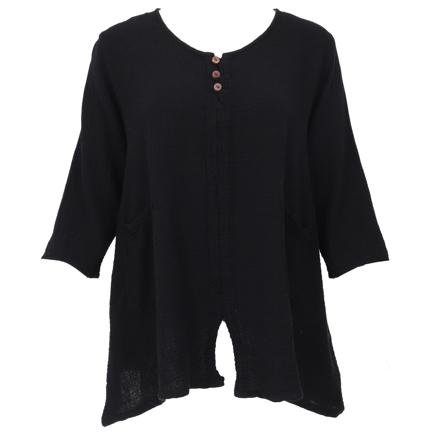 Guru-Shop Longbluse Musselin Maxibluse, locker geschnittene Bluse -.. alternative Bekleidung