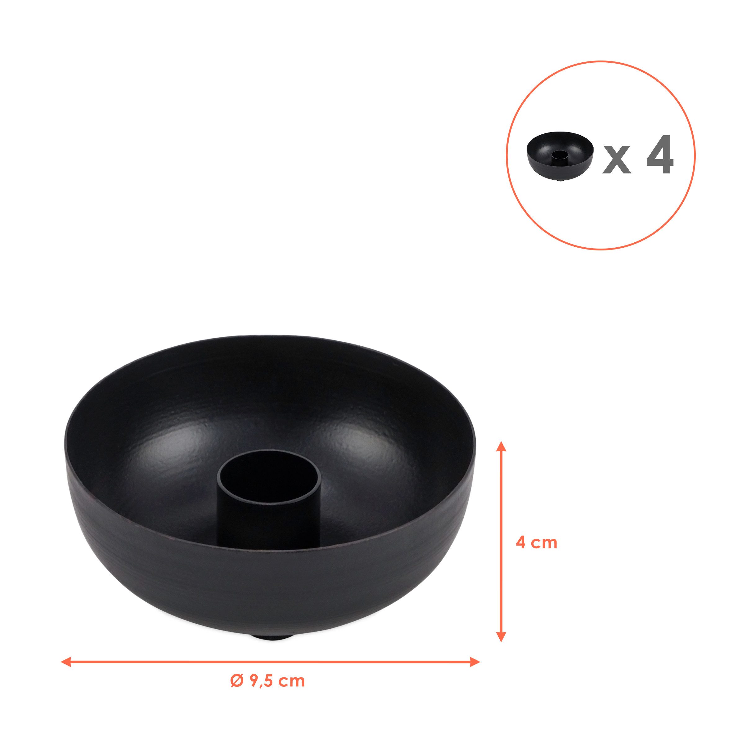 Spetebo Kerzenhalter Metall Kerzenschale schwarz 4er Set - Ø 9 cm (Pack, 1 St., 4), Schale mit Halter für Stabkerze