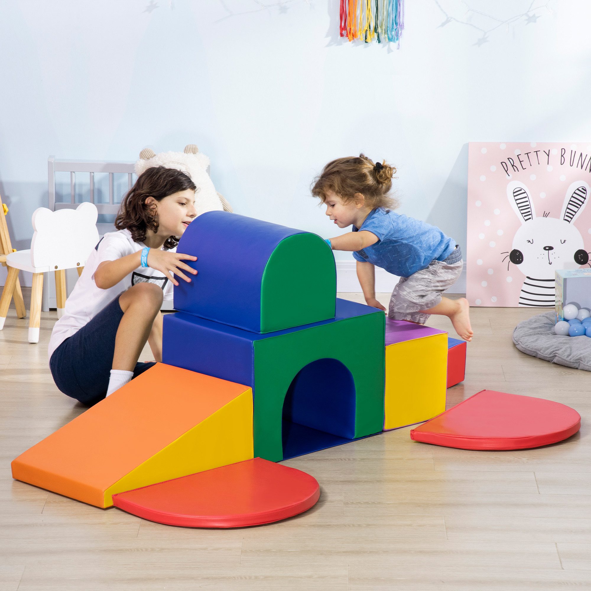 HOMCOM 7er-Set Schaumstoff Bausteine Bauklötze Spielbausteine, (Schaumstoffblöcke, 7 St., Riesenbausteine), für 1-3 Jahre alt Kinder Kunstleder EPE