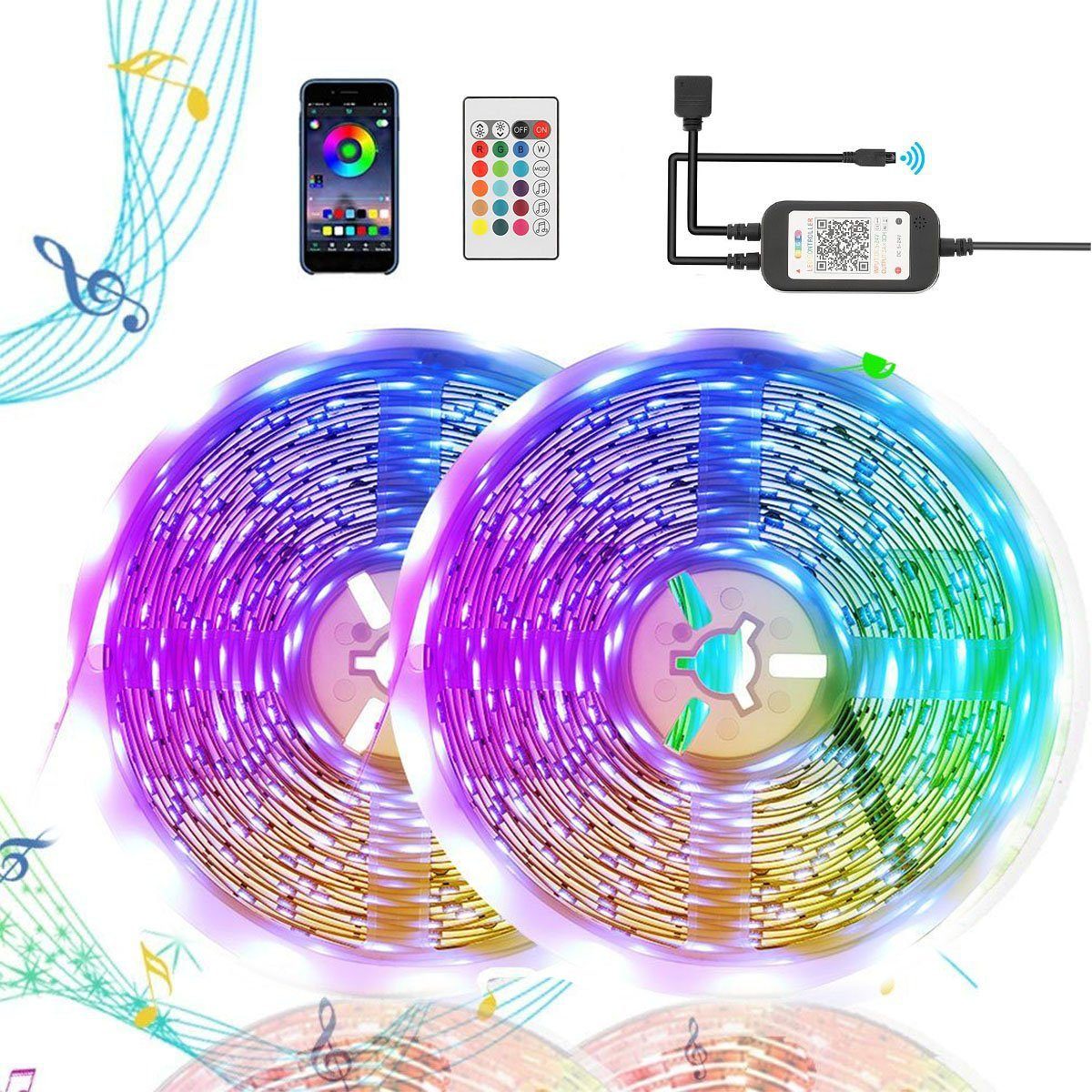 oyajia LED Stripe 5m/10m Bluetooth RGB LED Streifen, Farbwechsel mit Fernbedienung, App-Steuerung, Musikmodus, Timer-Einstellung, Dimmbar LED Band 10M -300 LEDs