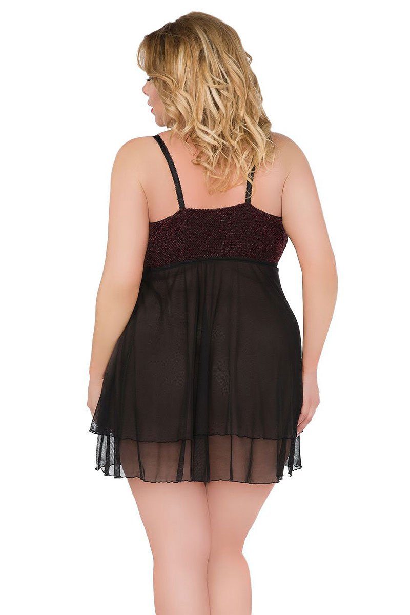 Andalea Negligé Schwarzes Negligee in Übergrößen (2-tlg)