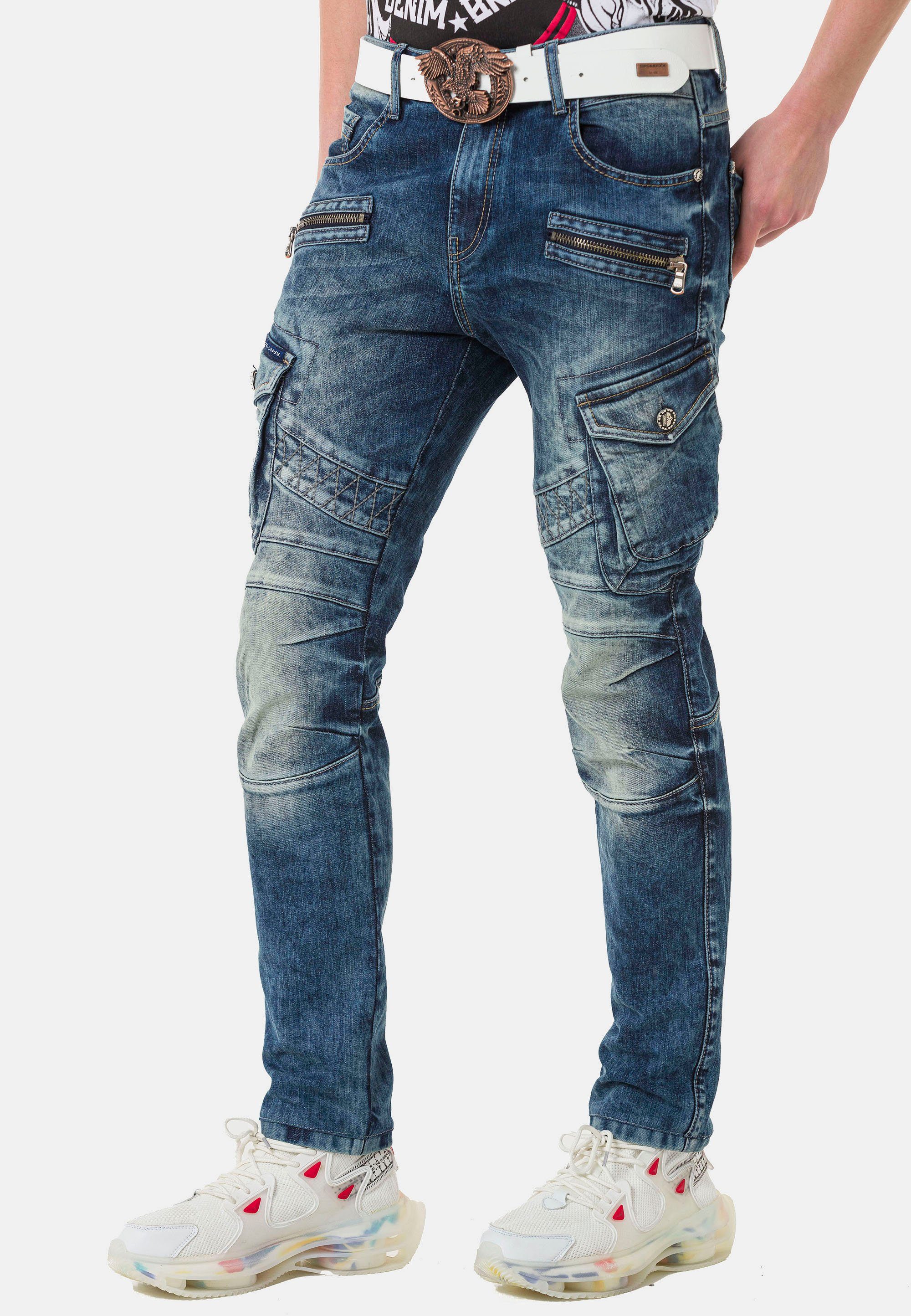 blau Baxx trendigen mit & Cargotaschen Straight-Jeans Cipo