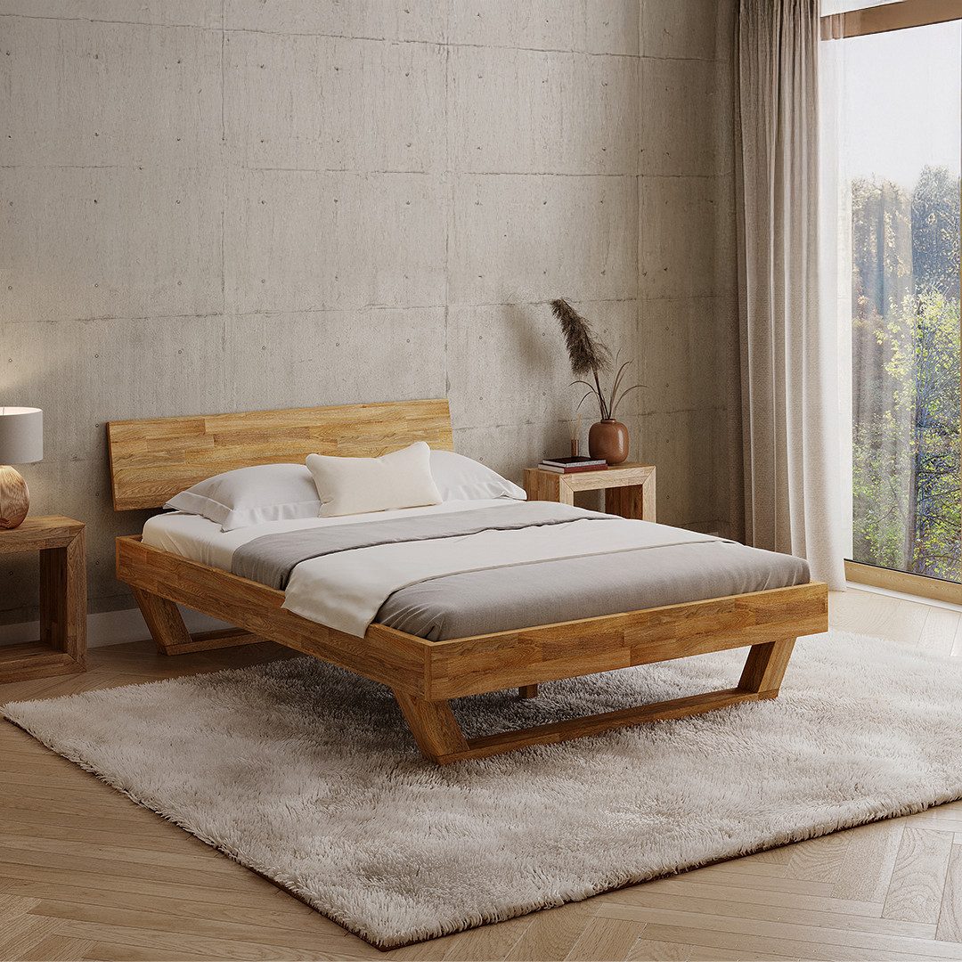 skølm Massivholzbett Nornir aus Eiche, natur geölt, verfügbar in 120/140/160/180 x 200 cm, mit Kopfteil