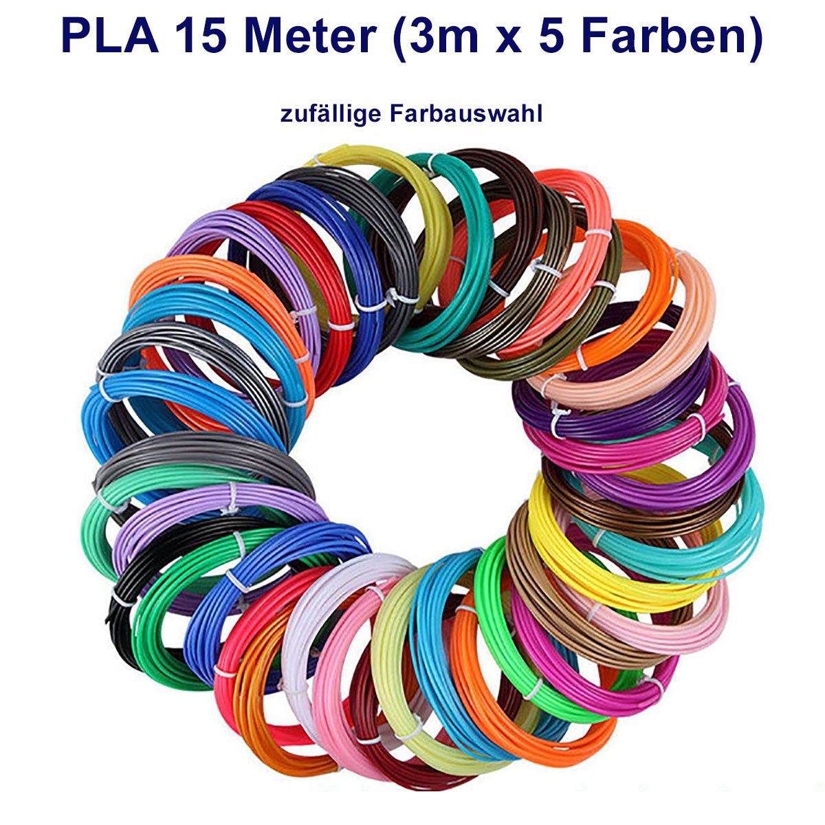 TPFNet 3D-Drucker-Stift PLA-Filament SetZubehör für 3D Drucker Stift - 3D-Malerei, Kinderspielzeug - Farb Set PLA Filament 15m (3M x 5 zufällige Farben)