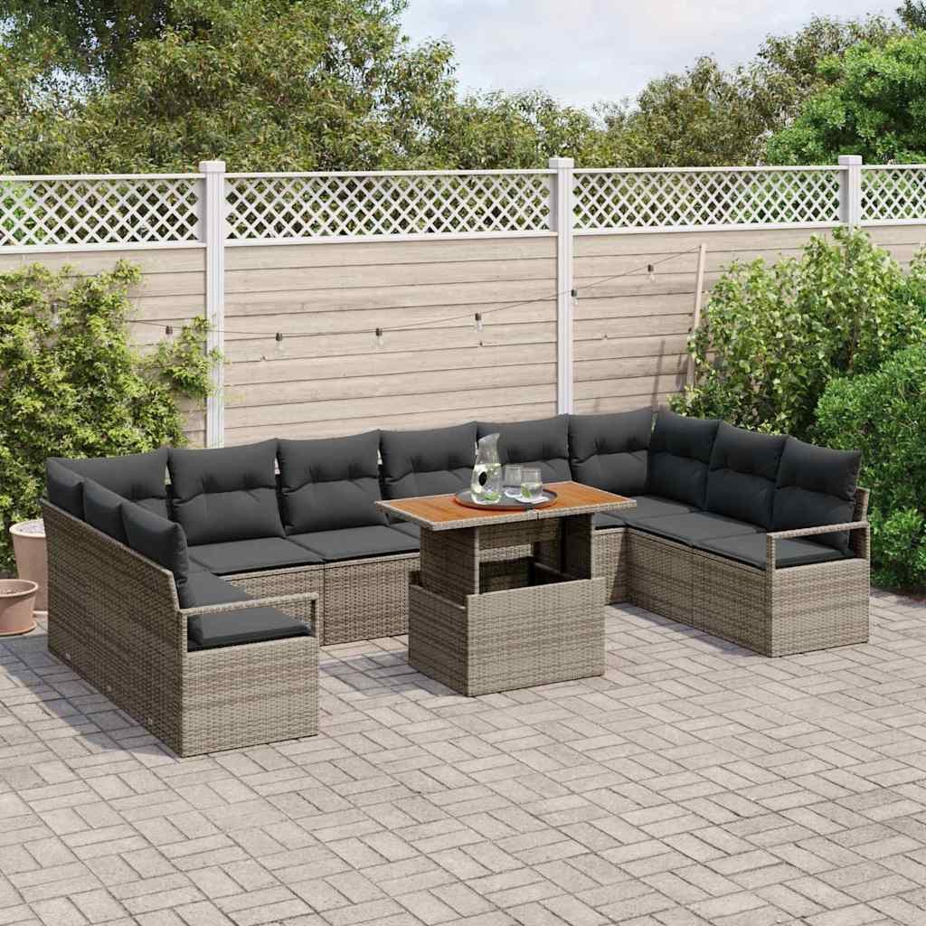 vidaXL Loungesofa Garten-Sofa-Set mit Kissen mit Kissen 11 pcs Grau und Braun, 11 Teile