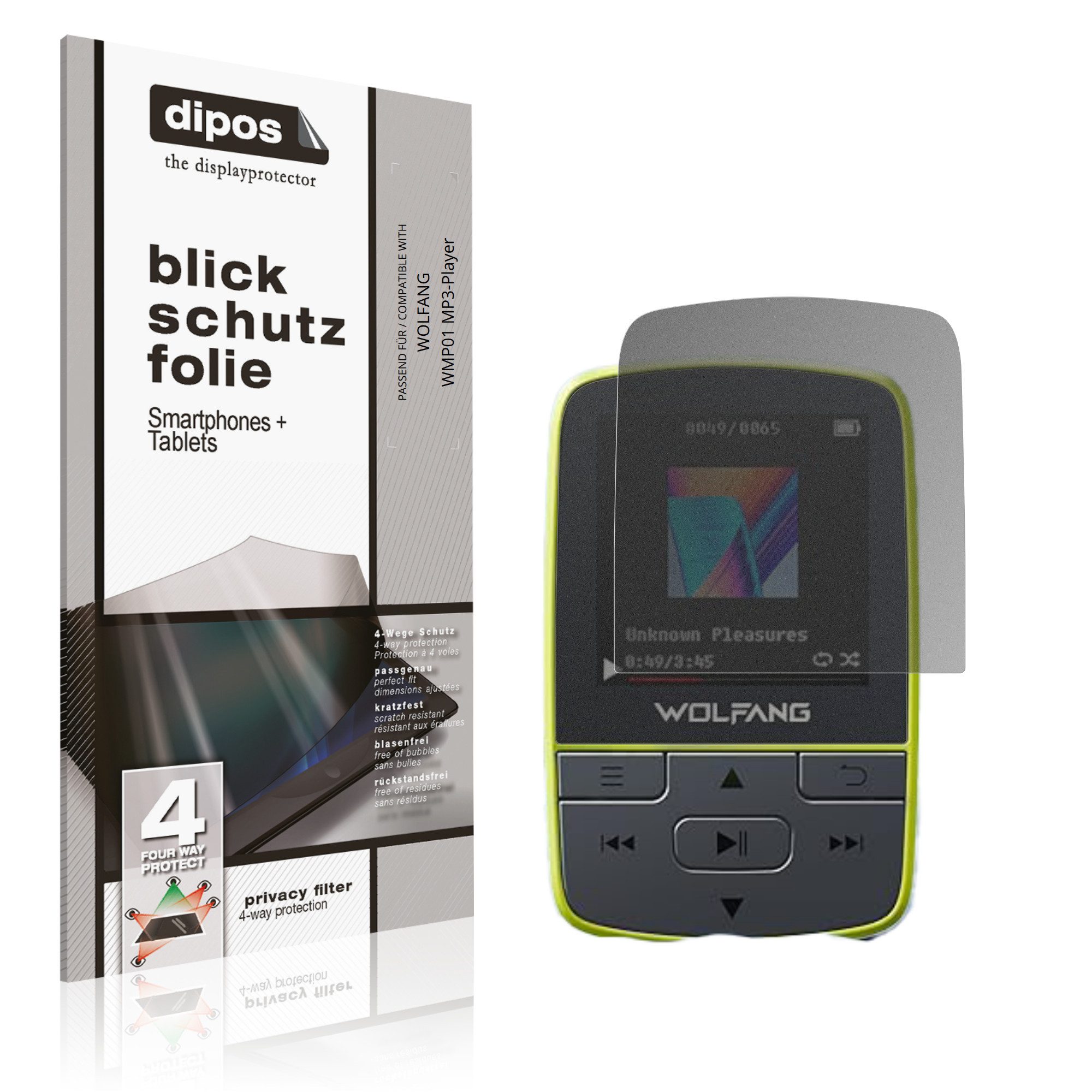 dipos Displayschutzfolie Schutzfolie für WOLFANG WMP01 MP3-Player, 1 Stück, Displayschutz Schutz Folie Made in Germany