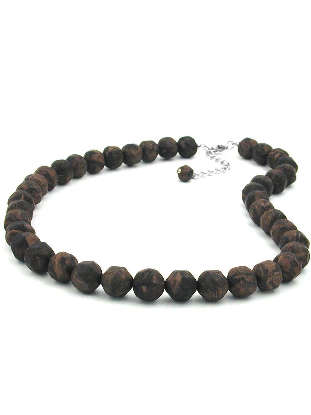 Perlenkette 12mm Kunststoffperlen Barockperlen braun-schwarz-marmoriert 50cm