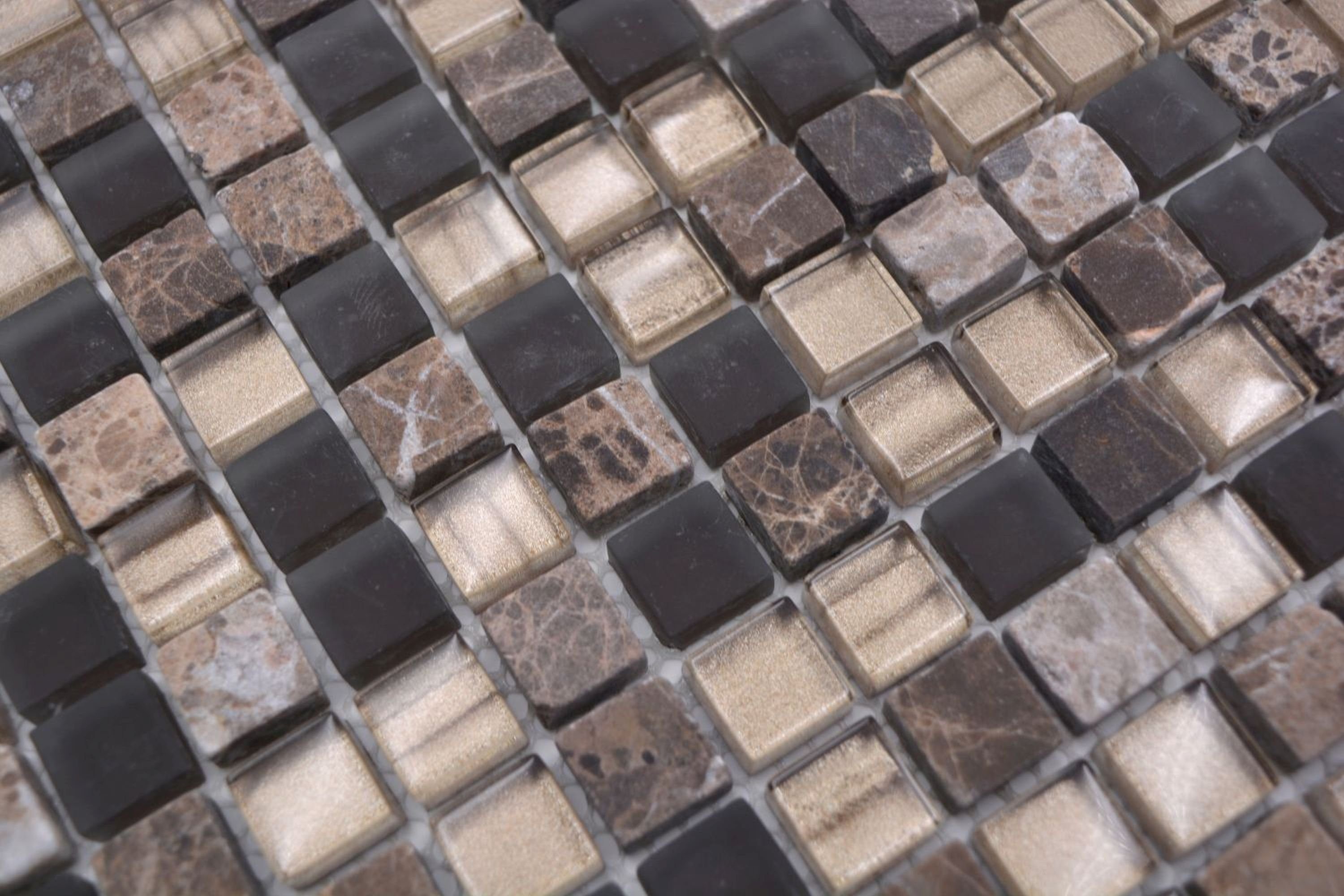 Mosani Mosaikfliesen Glasmosaik Naturstein Mosaikfliese braun hellbraun matt