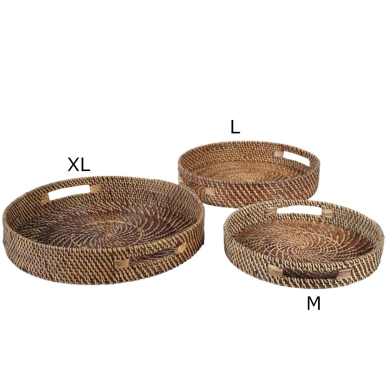 Casa Moro Dekotablett Rattan Serviertablett BEA rund mit Griffen (Servierplatte rustikal geflochten, Boho Chic Servierteller Deko-Tablett), dekoratives Tablett für Getränke, Frühstück, Tee, Service