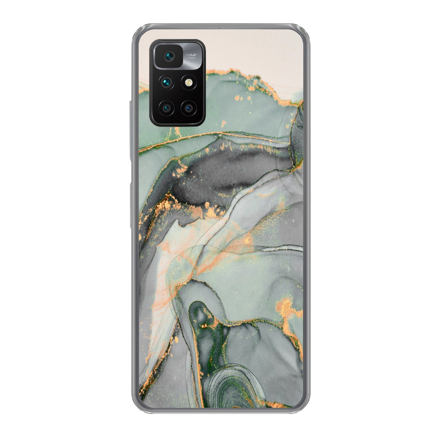 MuchoWow Handyhülle für Xiaomi Redmi 10 Gold - Marmor - Grün - Luxus - Glitzer - Marmoropt, Phone Case, Silikon, Schutzhülle Dünn