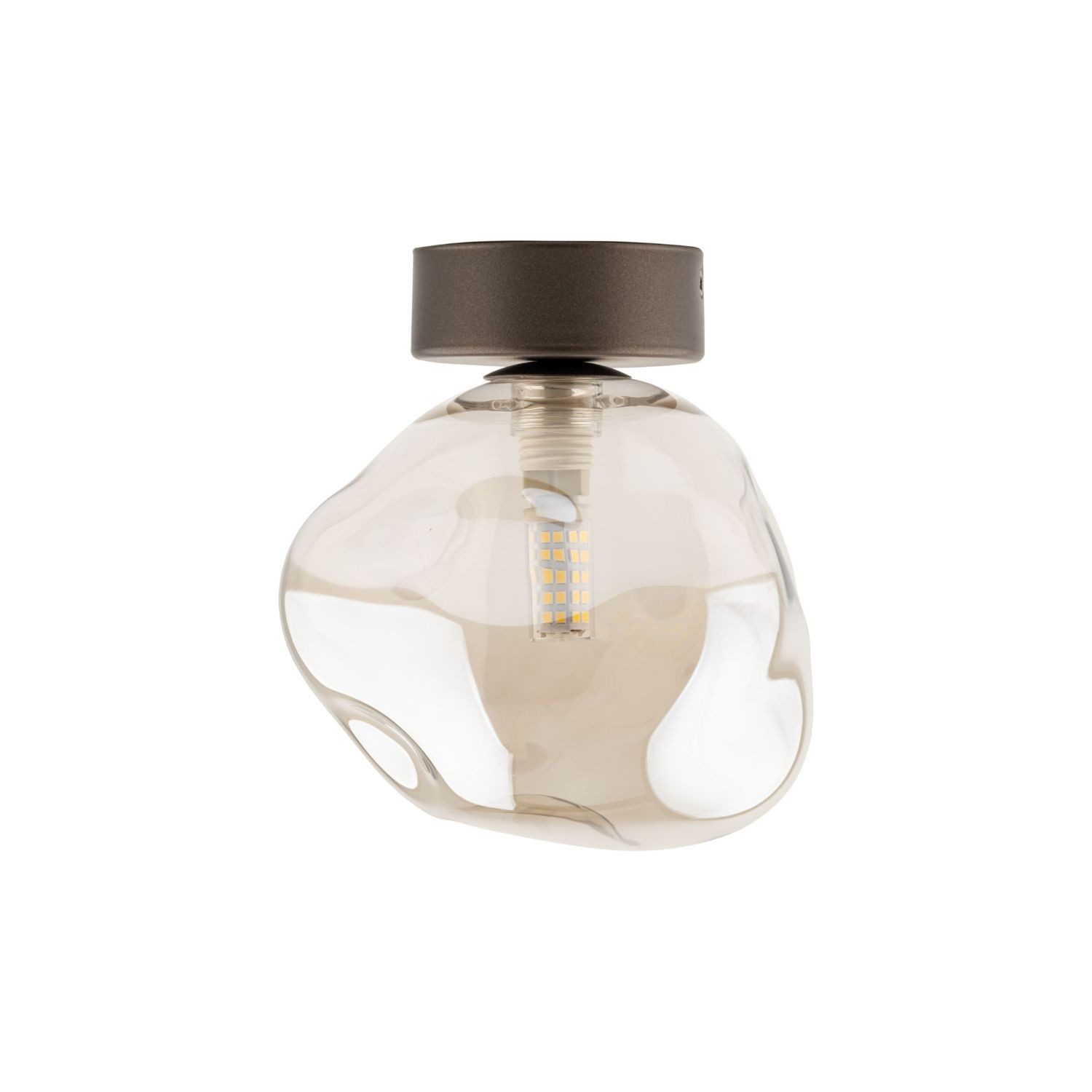 Licht-Erlebnisse Deckenleuchte UMERA, ohne Leuchtmittel, Rauchglas Metall Braun Cognac G9 rund Modern