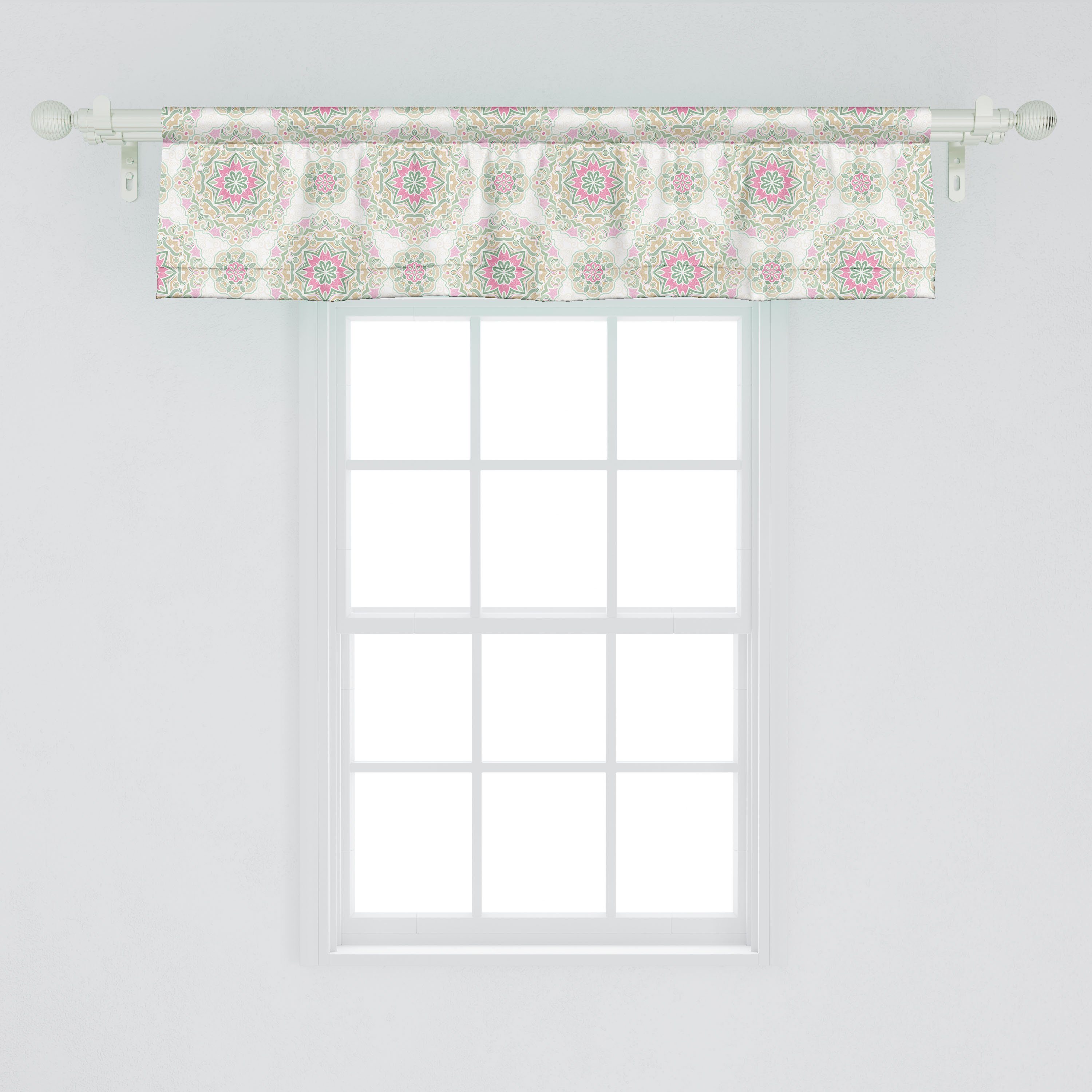 Scheibengardine Vorhang Volant Microfaser, Küche Stangentasche, mit Abakuhaus, Pastell Dekor Antique für Oriental Arabesque Schlafzimmer