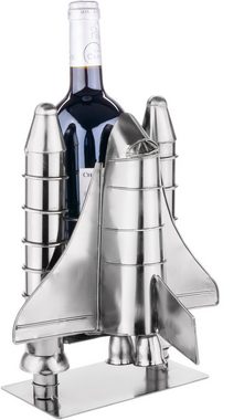 BRUBAKER Weinflaschenhalter Raketenstart - Space Shuttle Metall Skulptur, (Silber Metallfigur mit Grußkarte, 1-St., Weingeschenk für Raumfahrt und Weltall Fans), Flaschenständer Rakete Raumfähre Weinhalter