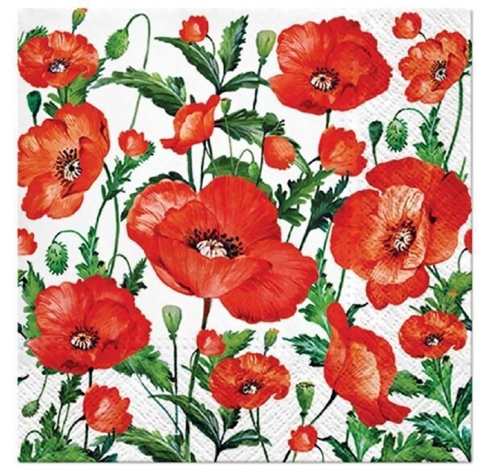 PAW Sp. z o.o. Papierserviette 20 Stück ca 33x33 cm - Mohnblumen, Blumen, Flanders Poppy, Mohnblumen, Blumen, Garten, Wiese, Natur, Tishdeko