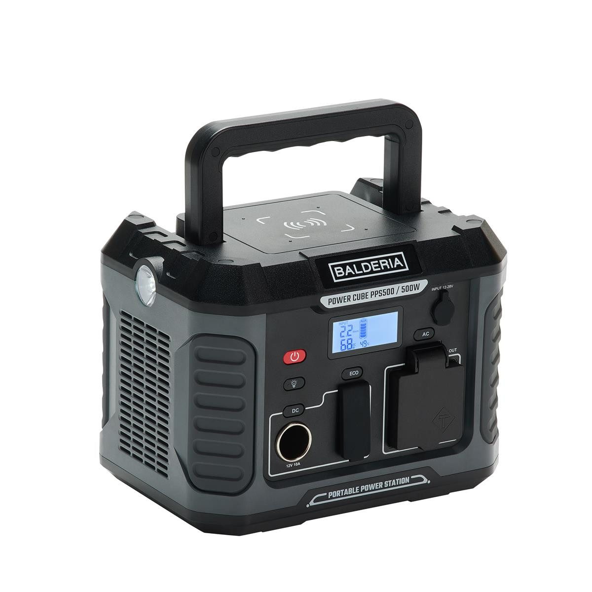 Balderia Powerstation 500 W BALDERIA Power Cube – tragbarer Batteriespeicher Powerstation (1 St), AC Ausgänge Solargenerator Tragbar Outdoor Camping Reisen