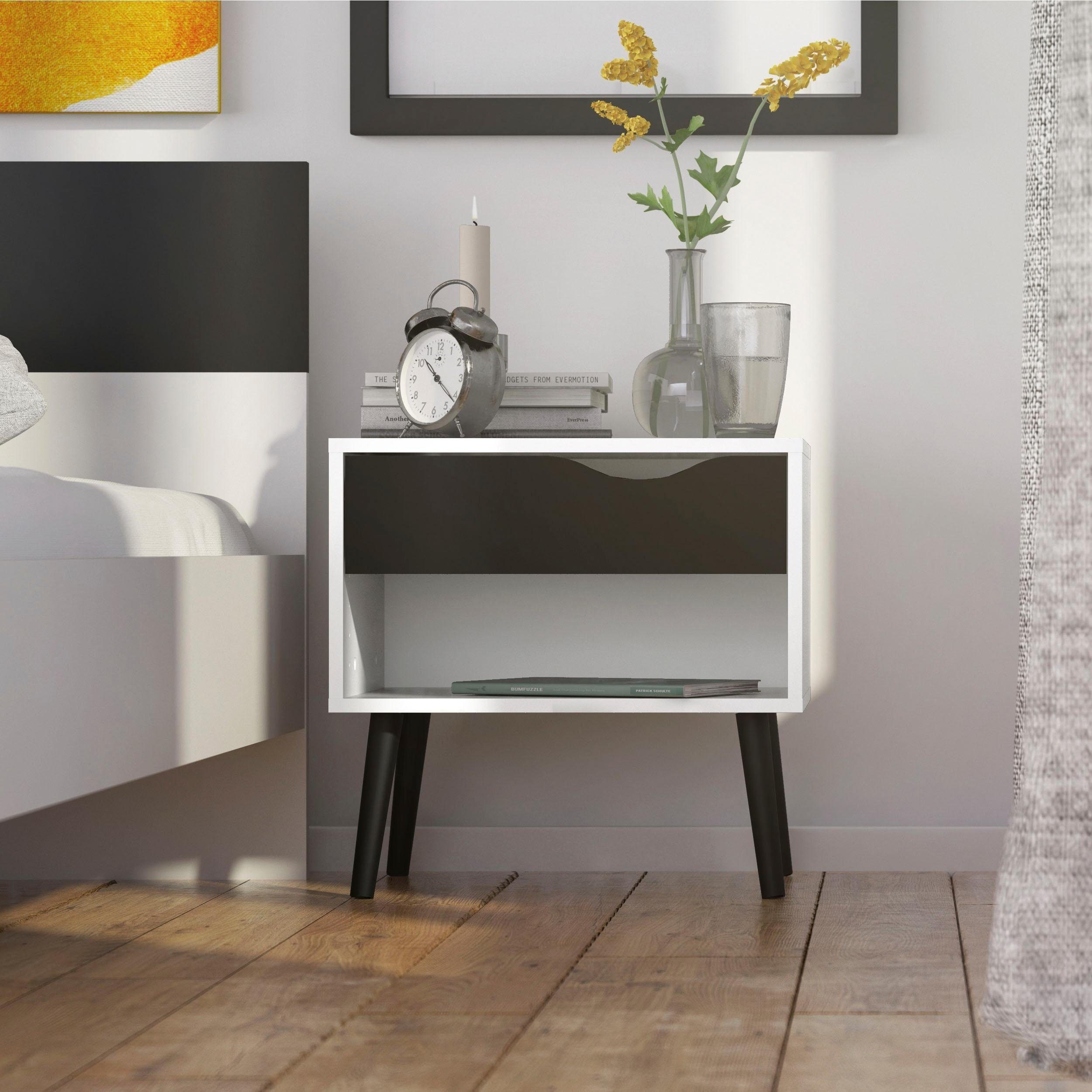 | Scandi Design Nachttisch schönem weiß massivem mit weiß im Home Oslo, | weiß/schwarz matt Beingestell, affaire