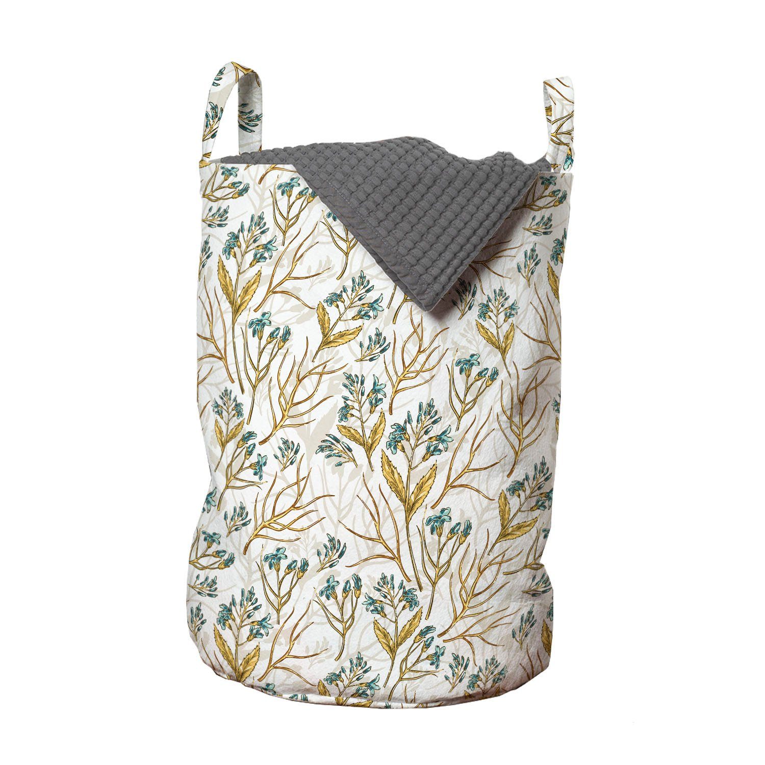 Abakuhaus Wäschesäckchen Wäschekorb mit Griffen Kordelzugverschluss für Waschsalons, Garten Wiese Blüten-Blätter-Muster