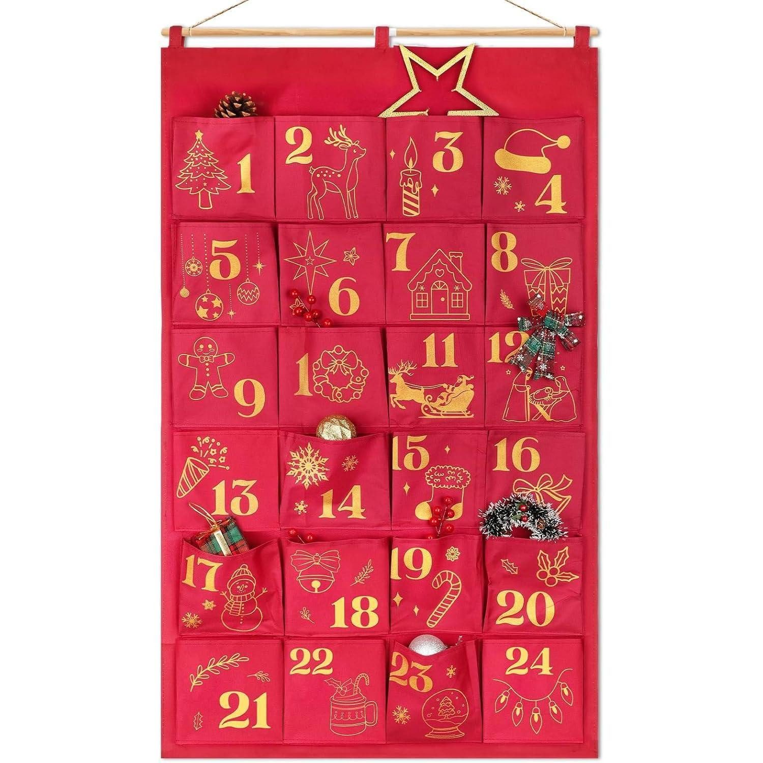 LuxusKollektion DIY-Adventskalender Adventskalender Stoff Befüllen DIY Rotgold Säckchen Glitzer