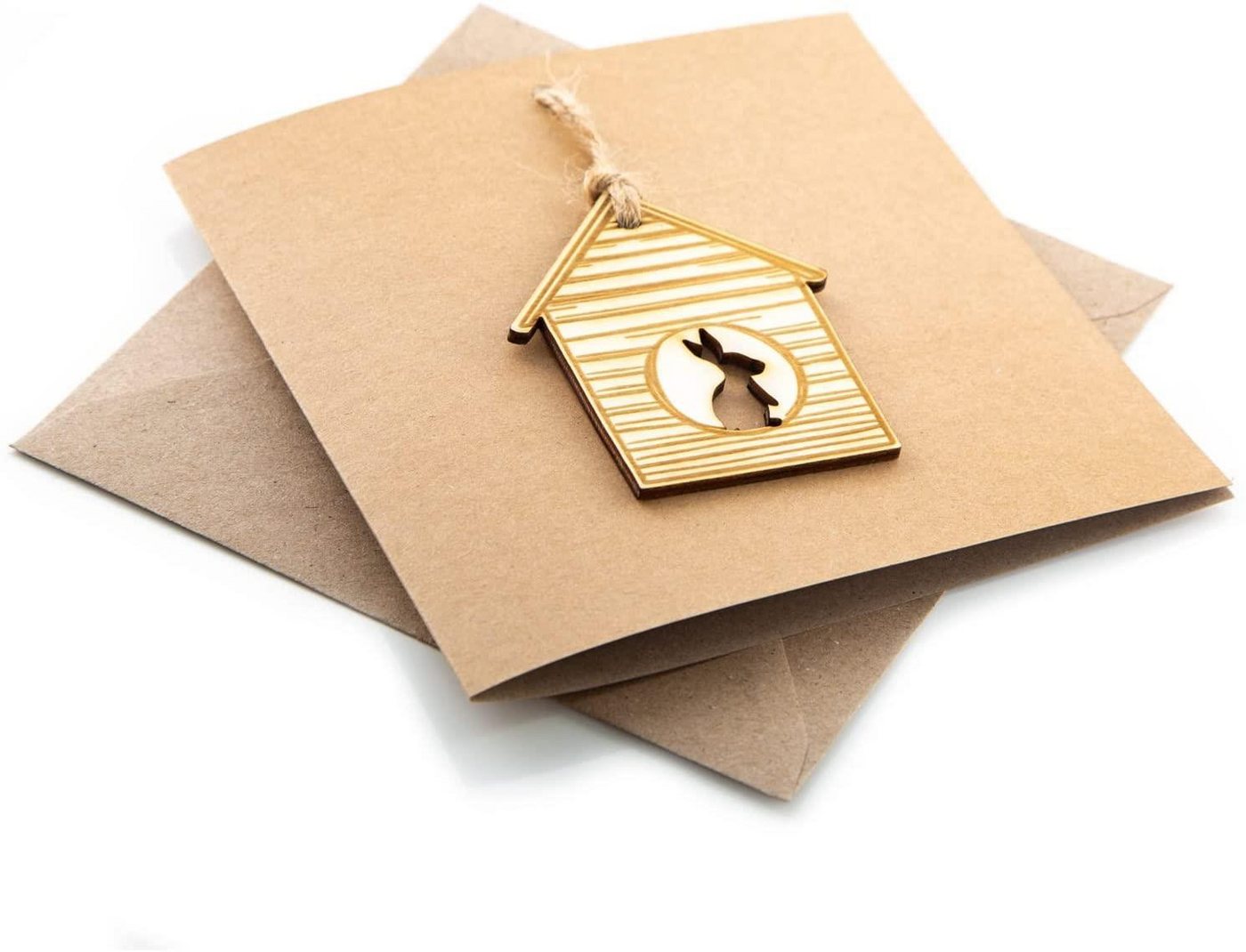 Thumbnail - Logbuch-Verlag Klappkarte 3 quadratische Osterkarten mit Holzdeko - Klappkarte 15 x 15 cm