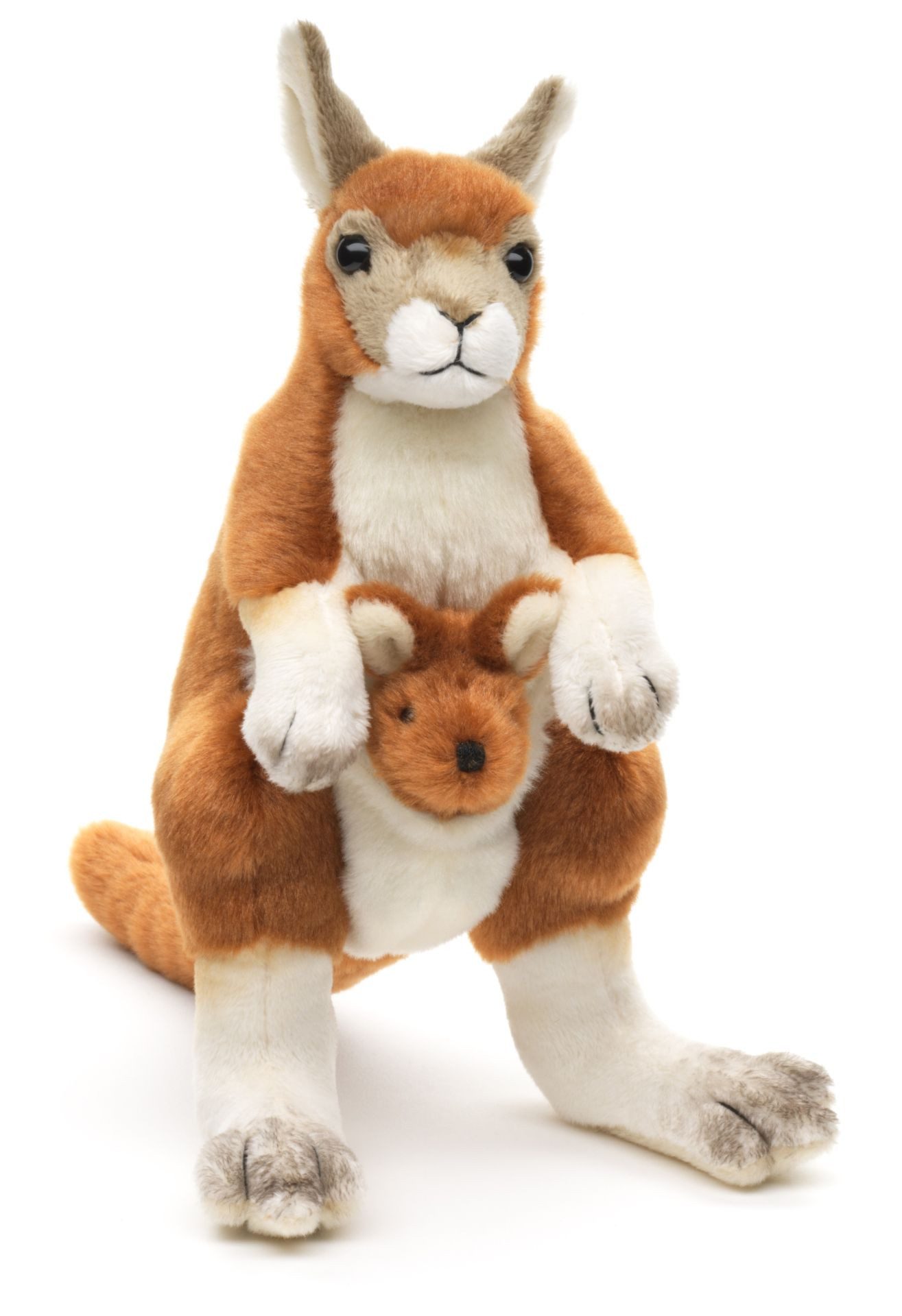 Teddys Rothenburg Kuscheltier Känguru mit Baby braun 25 cm Plüschkänguru Stofftier