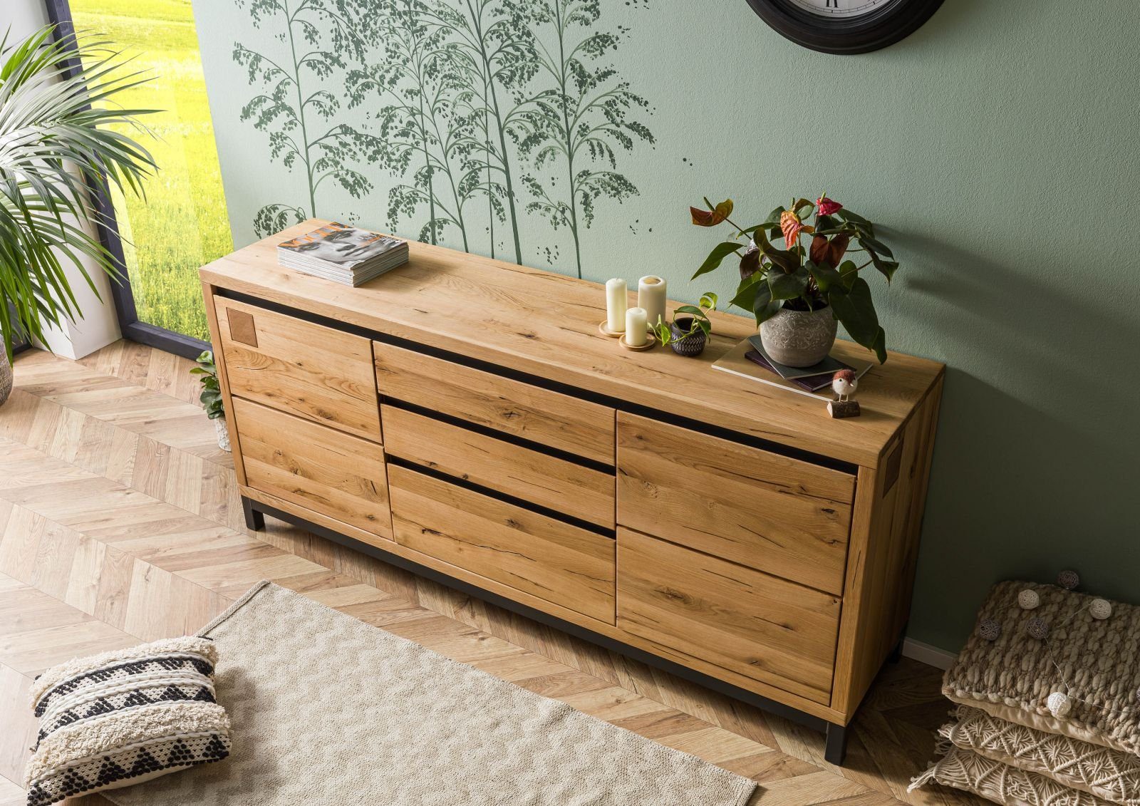Massivmoebel24 Sideboard (Massivholz), Sideboard Wildeiche 190x45x85 natur günstig online kaufen