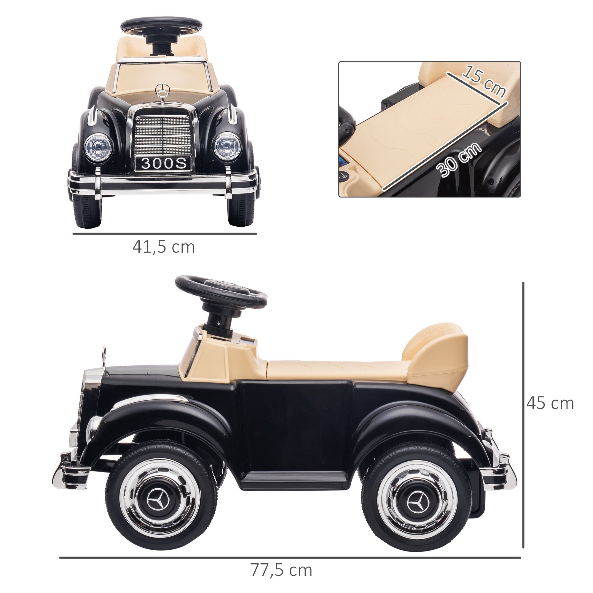 AIYAPLAY Rutscher Rutschauto, Rutscher mit Stauraum, Kippschutz für 18-48 Monaten, (Kinderfahrzeug, 1-tlg., Kinderauto), Schwarz 77,5 x 41,5 x 45 cm