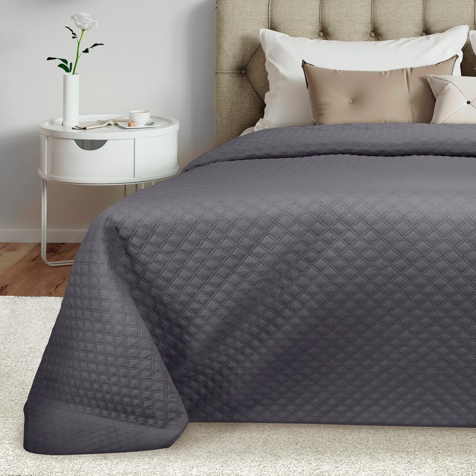 Beautissu Tagesdecke Tagesdecke Bettüberwurf Olivia, 240x220cm, Dunkel Grau, Tagesdecke Bettüberwurf für Boxspringbett & Sofa in Steppoptik – Bild 2 von 5