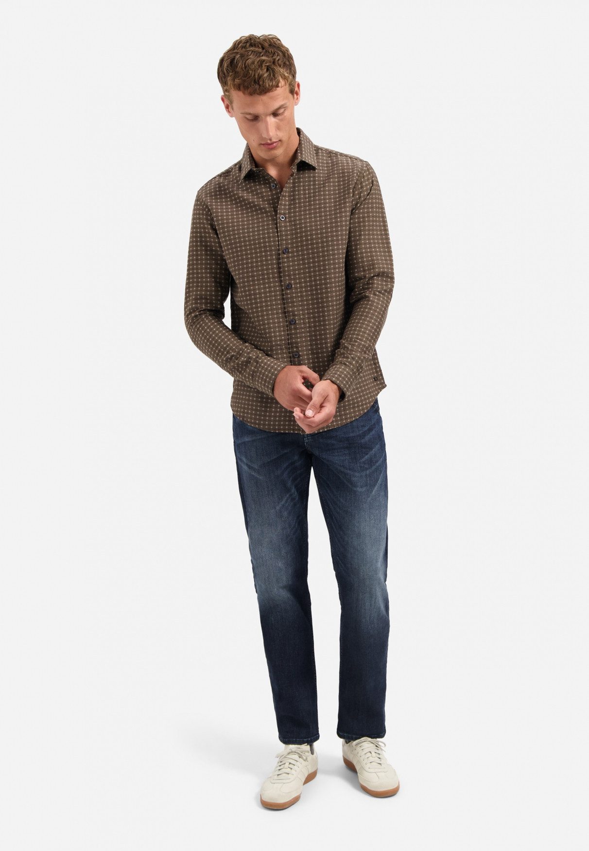 NO EXCESS Langarmhemd No Excess Gewebtes Jacquard-Hemd Shirt Mini Jacquard