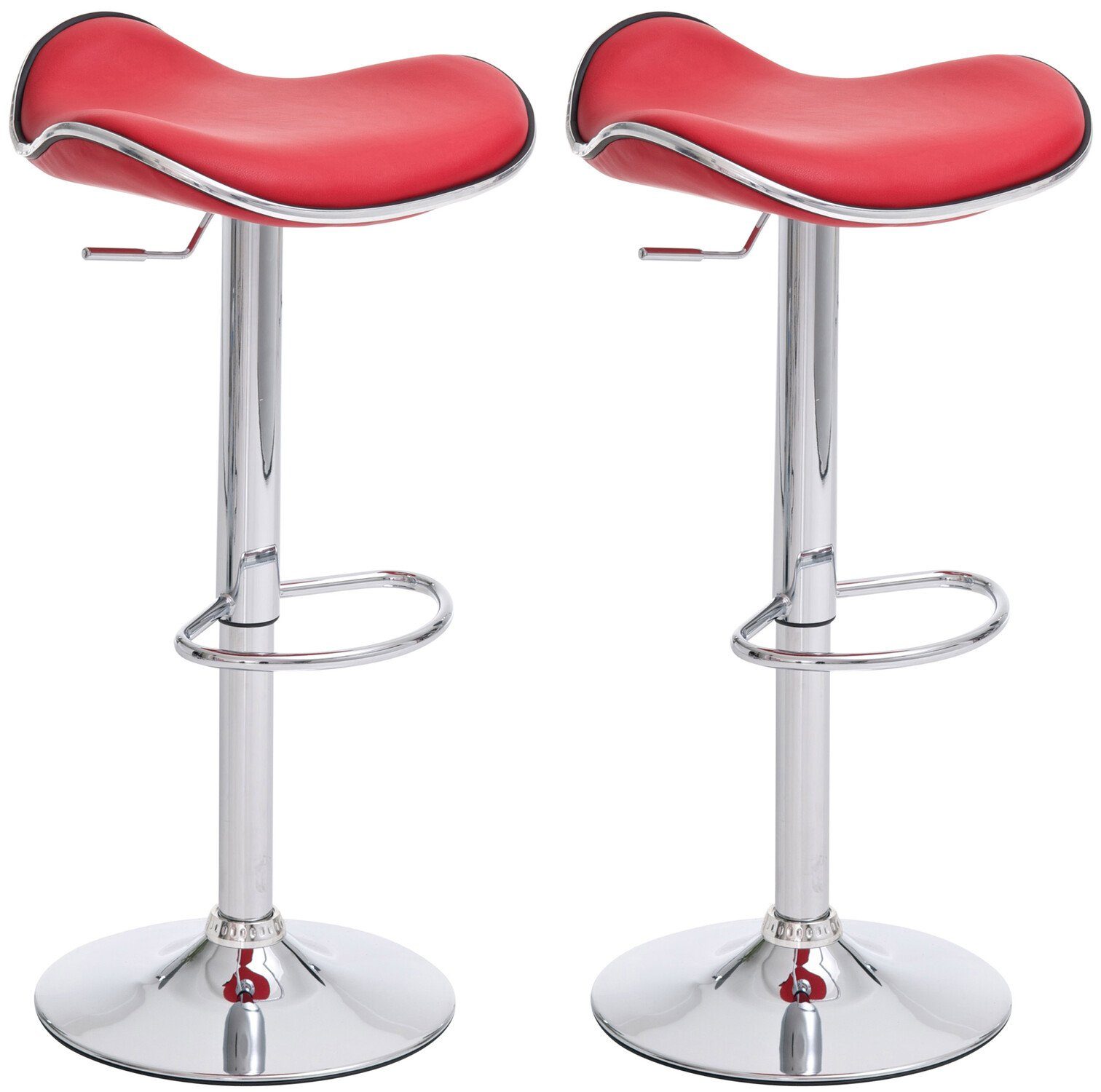 TPFLiving Barhocker Shangrila (Set, 2 St., Barstuhl höhenverstellbar - Hocker für Theke & Küche - Tresenhocker), 360° drehbar - chromfarbener Stahl - Sitzfläche: Kunstleder Rot