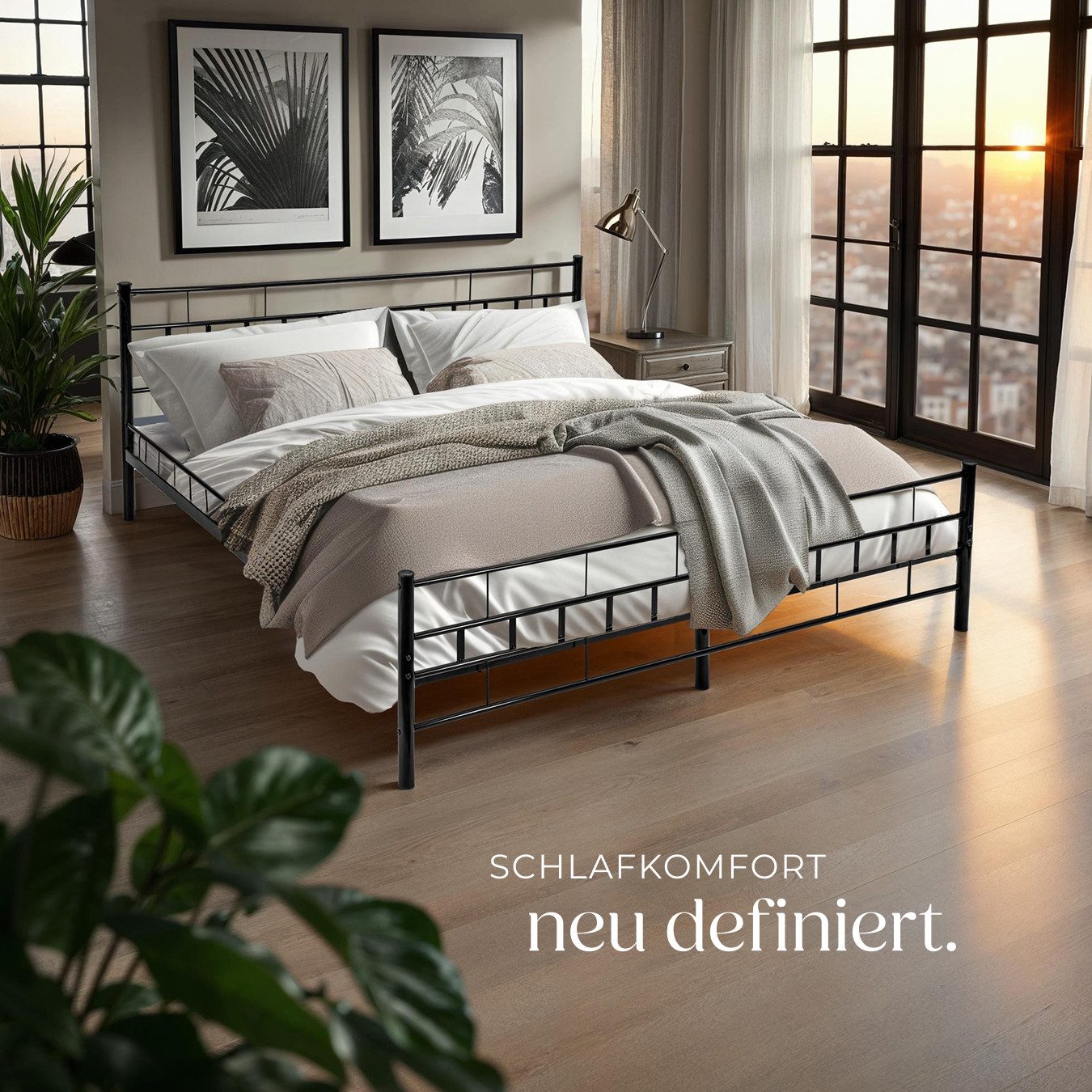 tectake Bettgestell Metallbett, robustes Stahlgestell