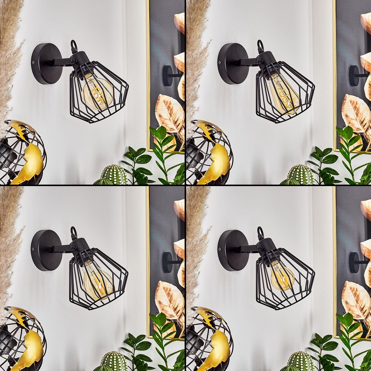 Metall Wandlampe verstellbarem Schwarz, Schirm Wandspot aus Lichteffekt, Gitter-Optik verstellbare in »Roccafranca« Leuchtmittel, mit und hofstein ohne E27 Wandleuchte in