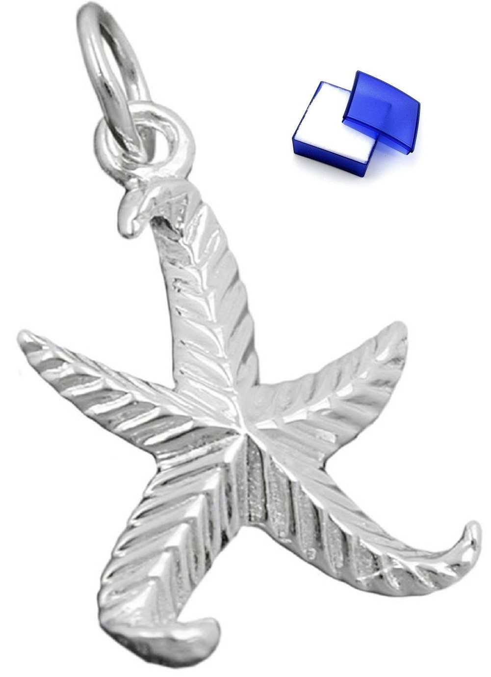 Kettenanhänger Anhänger Seestern gemustert 925 Silber 20 mm inklusive Schmuckbox