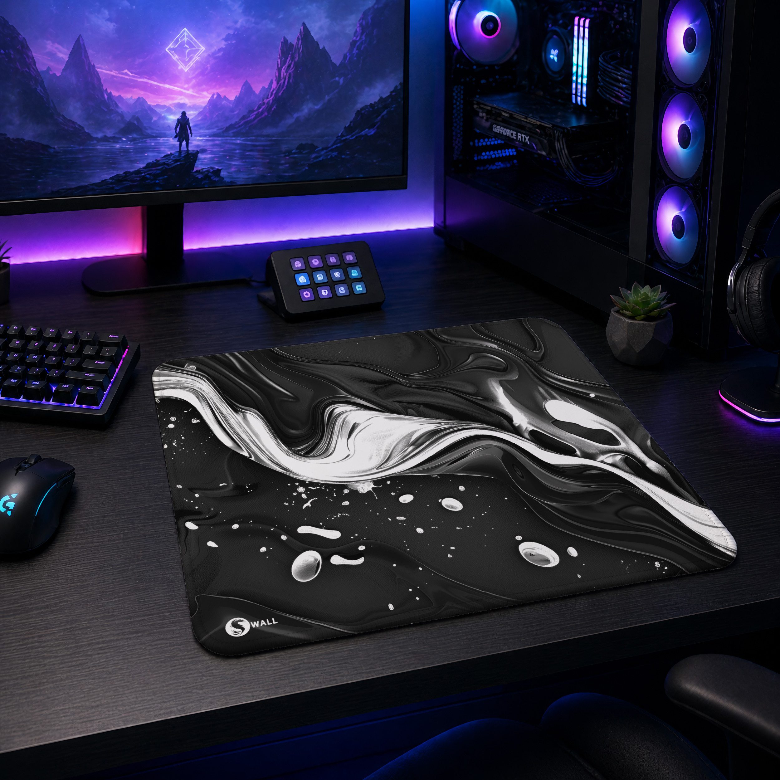 Sunnywall Gaming Mauspad Speed Mousepad XXL Premium 4 mm - Liquid Stripe Milky (Farbauswahl) (inkl. Wallpaper), 45x40, 80x30, 90x40 cm, rutschfest, vernähte Ränder, Tischunterlage