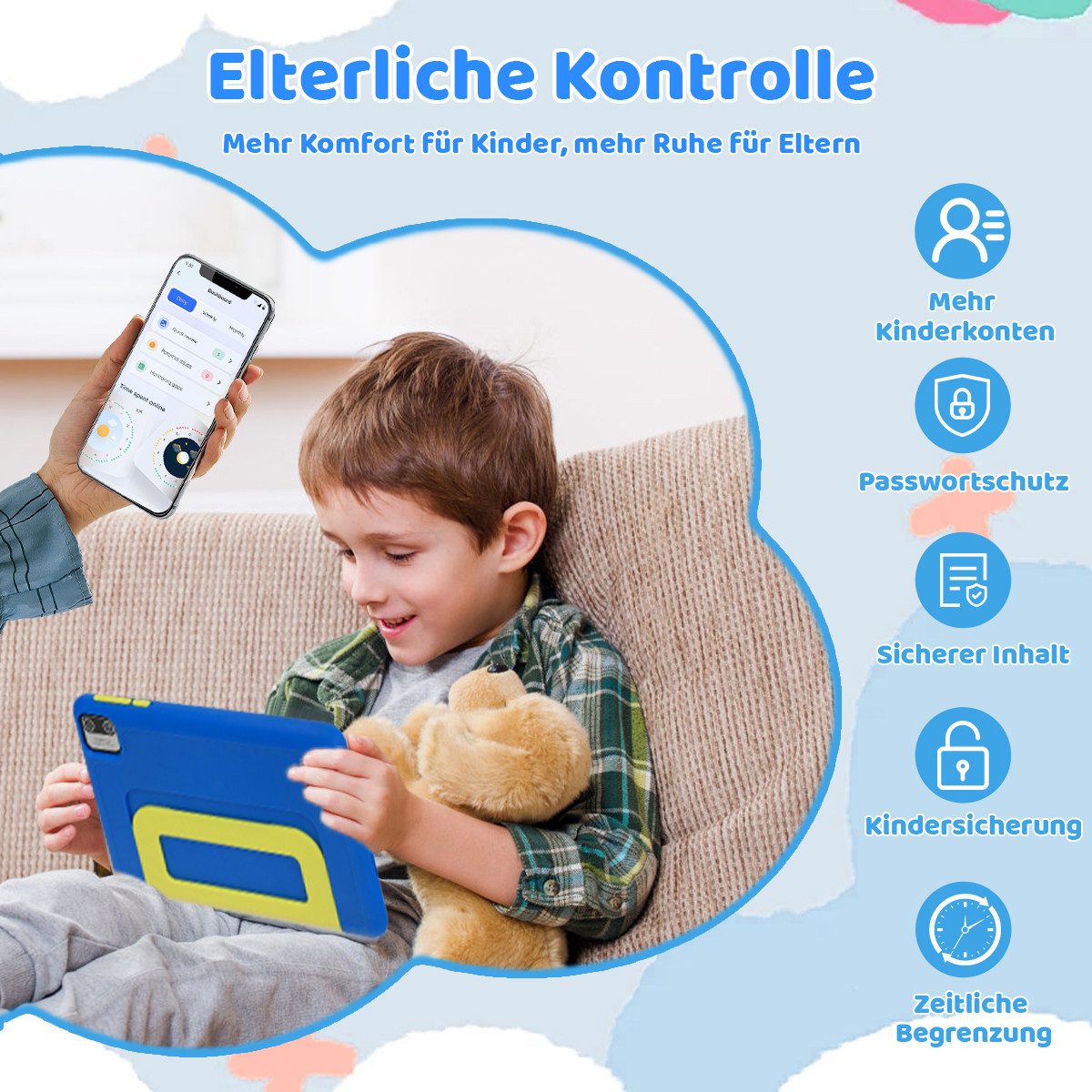 BUFO 7 Zoll 8(2+6)GB+64GB, Wi-Fi, Bluetooth, 1024 x 600 HD-Display, Kinder Tablet (7", 64 GB, Android, WiFi, Dual-Kamera, Kindersicherung, Augenschonendes IPS) – Bild 5 von 5