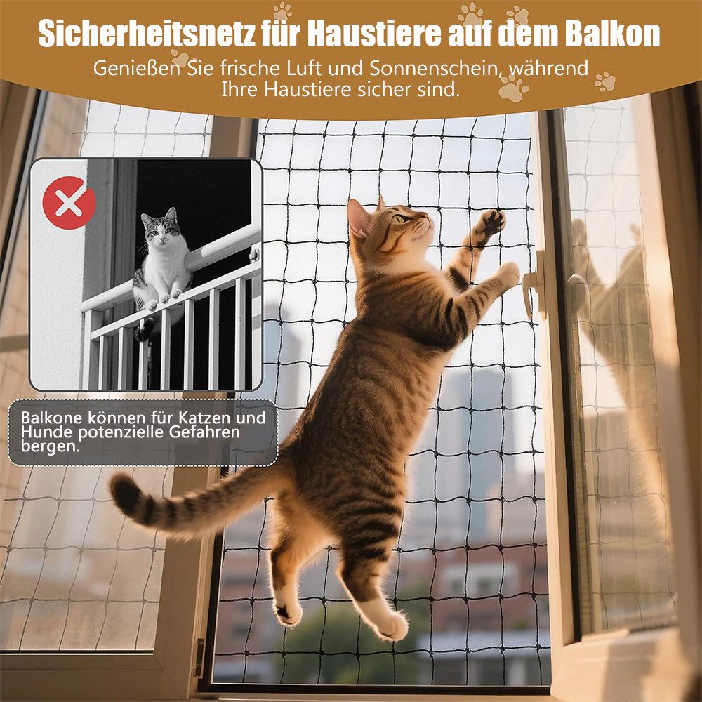 TUWENA Schutznetz Katzennetz für Balkon, Biss-und Reißfestes Balkonnetz, UV-beständig, Katzennetz Drahtverstärkt mit Befestigungsseil, Nägel, Kabelbinder – Bild 5 von 5