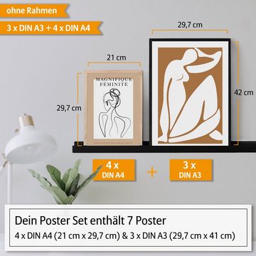 Hyggelig Home Poster Hyggelig Home Premium Poster Set - 7 passende Bilder OHNE RAHMEN im stilvollen Set 3 x DIN A3 + 4 x DIN A4 - Set Matisse Art, Abstrakt (Set, 7 St), Knickfreie Lieferung Qualitätsdruck Dickes Papier
