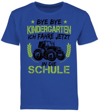 Shirtracer T-Shirt Bye Bye Kindergarten ich fahre jetzt in die Schule Traktor Schwarz Grü Einschulung Junge Schulanfang Geschenke