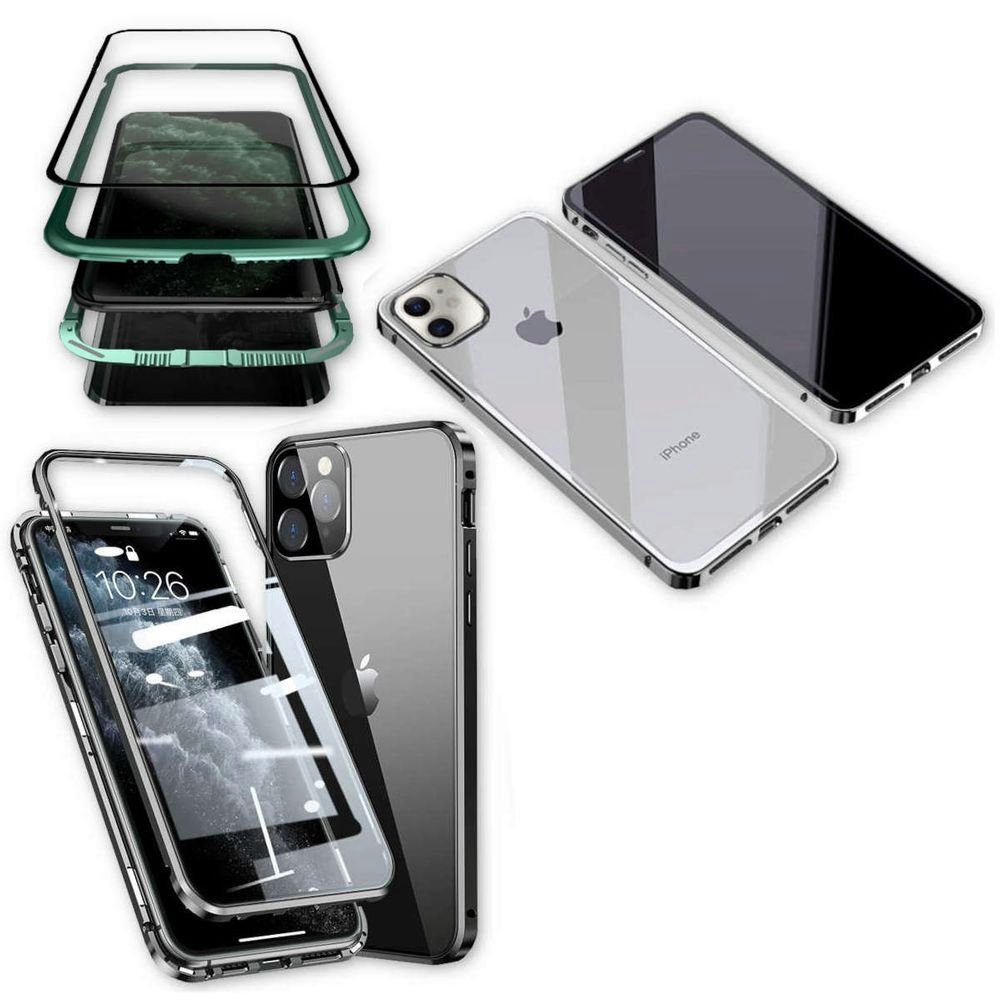COFI1453 360° Magnet Full Slim Metall Schutz Tasche Handyhülle + Panzerglas  Vorder- und Rückseite Schwarz für iPhone 12 Pro Max ab 14,95 €