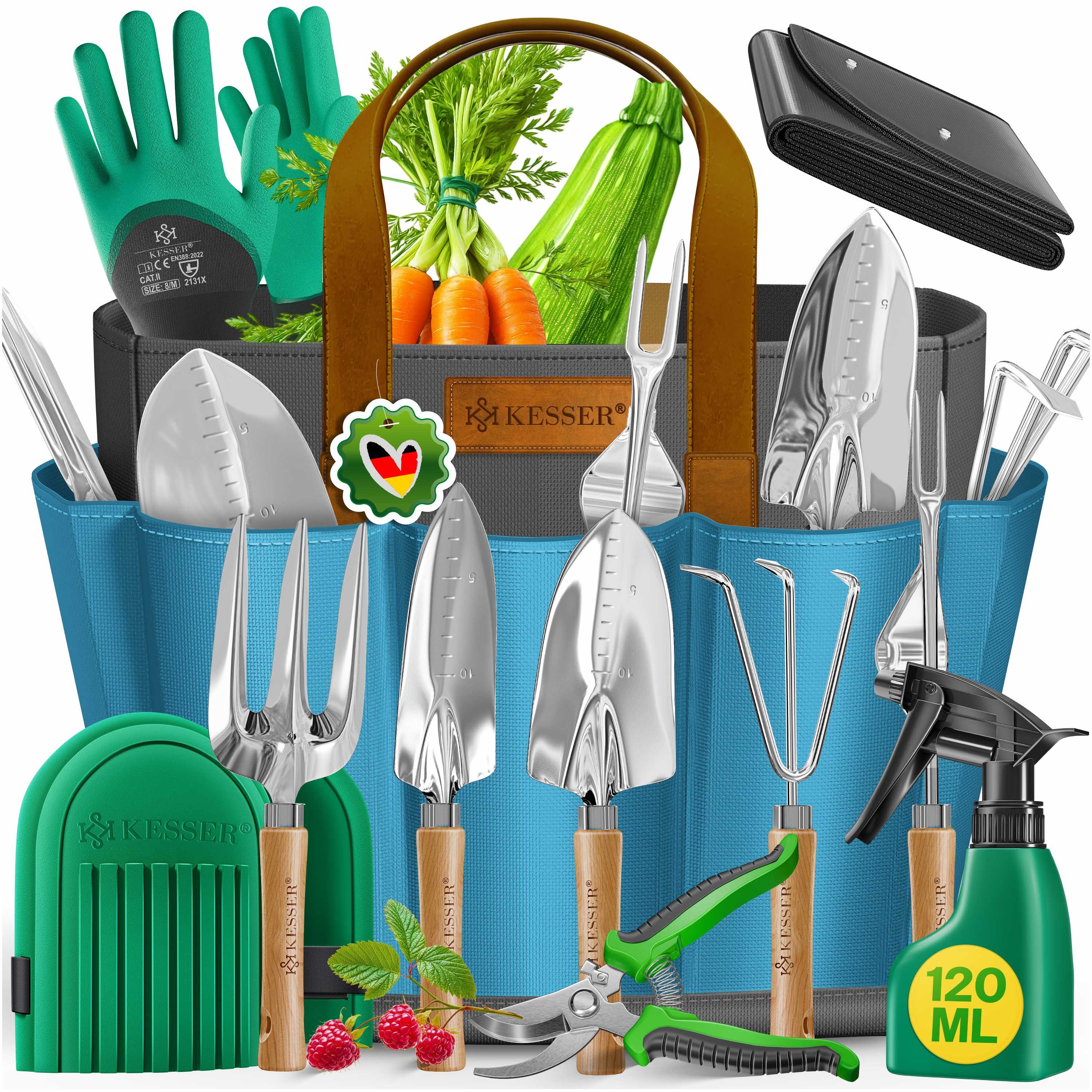 KESSER Gartenpflege-Set Gartenwerkzeug Set 10-teilig Gartengeräte mit ergonomischen Holzgriff, Handschaufel, Handgabel, Unkrautstecher, Handkelle, Handharke & Schere