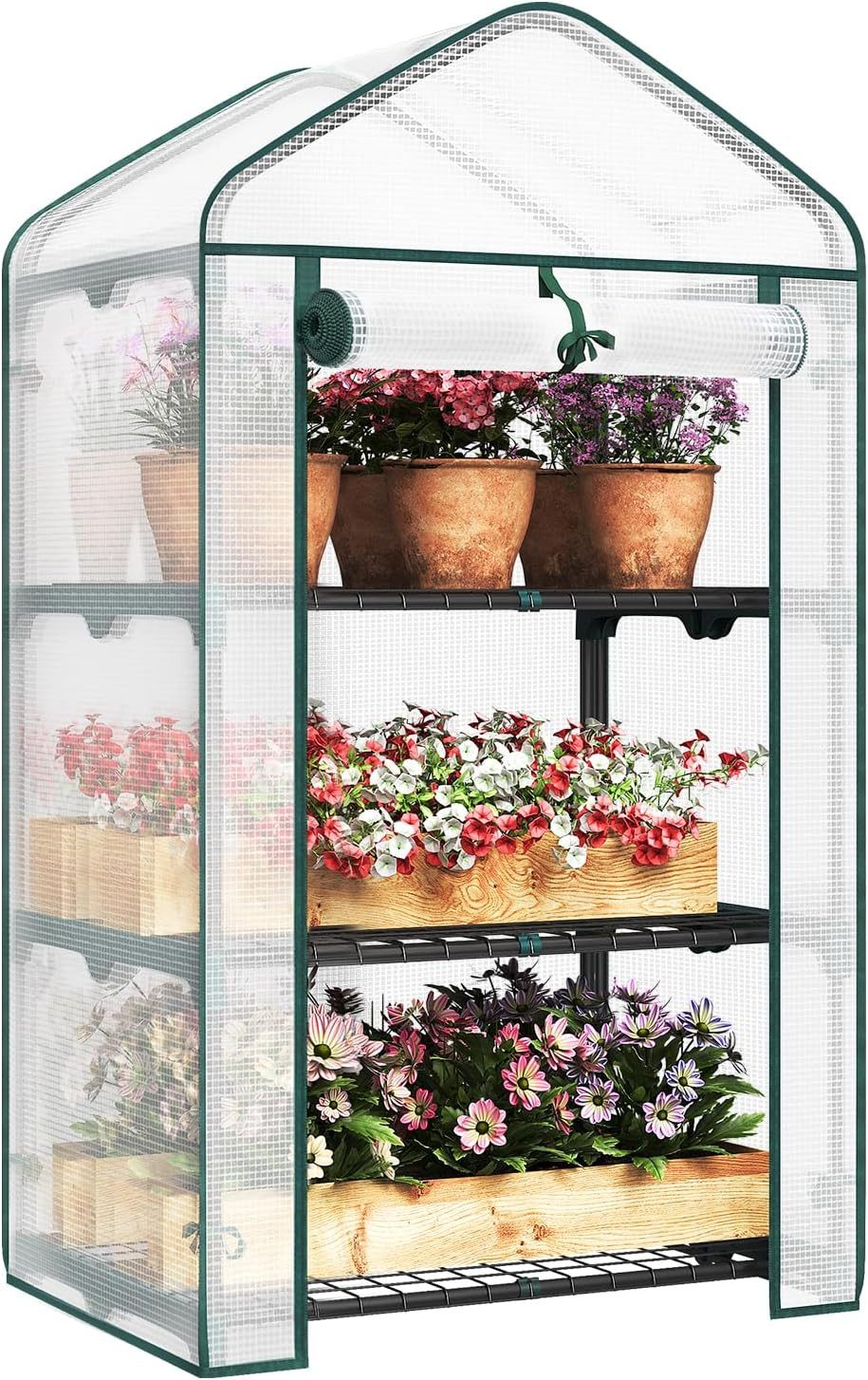 Woltu Foliengewächshaus, BxTxH: 69 x 49 x 125,00 cm, mit 4 Ablagen Rolltür günstig online kaufen