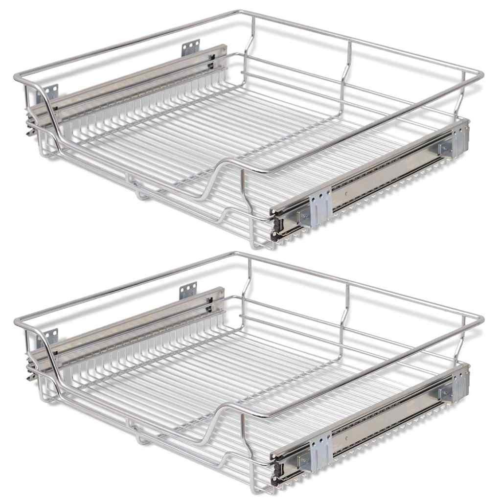 vidaXL Küchenregal Einbauschublade Korbauszug 2 Stk. Silbern 600 mm, 2-tlg., 2x Einbauschublade 60cm Teleskopschublade Korbauszug Küchenschrank