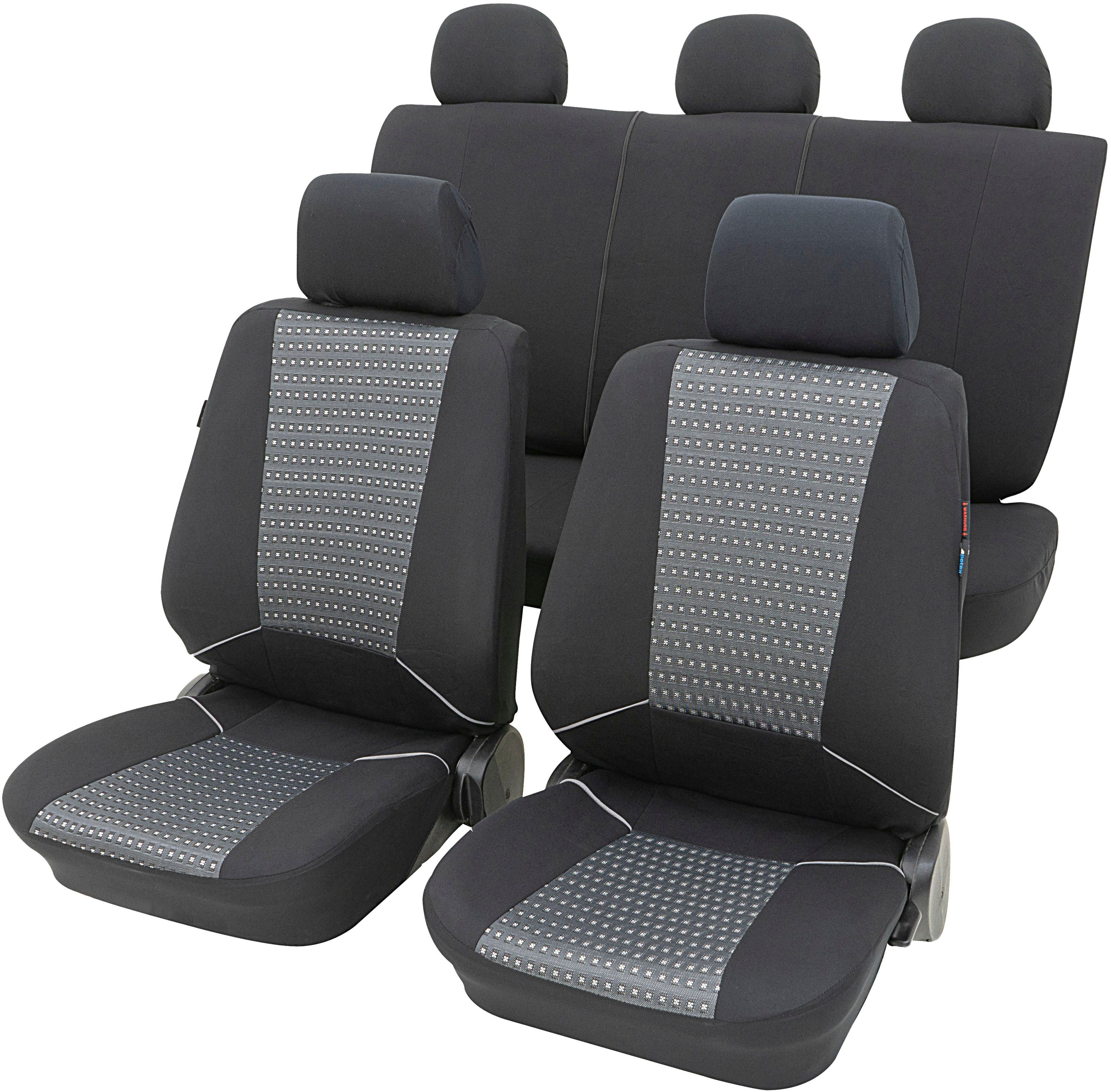 Petex Autositzbezug 11-tlg Set "Korsika" in grau, universelle Passform, Geeignet für Fahrzeuge mit/ohne Seitenairbag, SAB 1 Vario