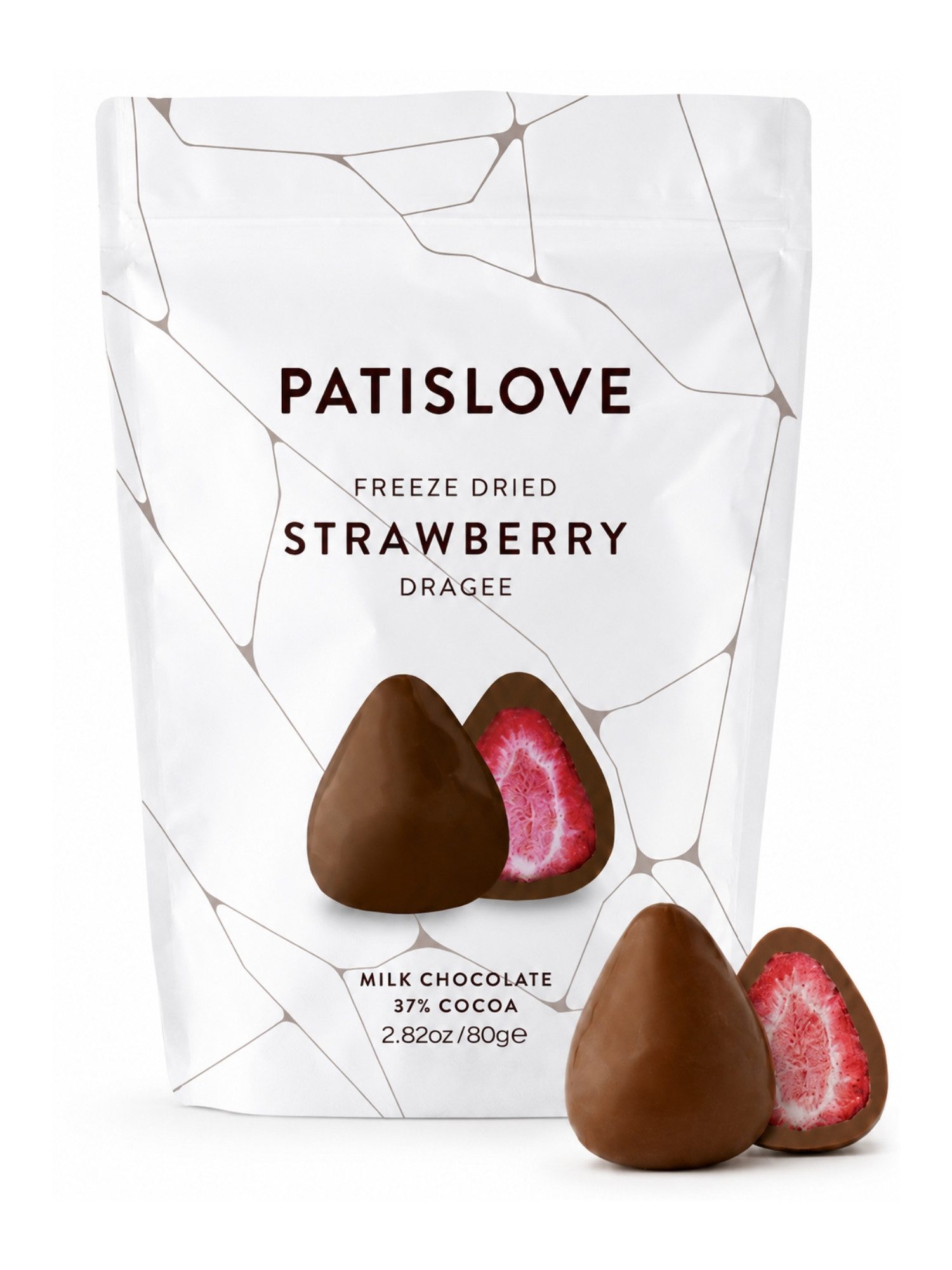 PATISLOVE Schokolade Patislove Gefriergetrocknete Erdbeeren in Vollmilchschokolade, 80g, Gefriergetrocknete ganze Früchte, Premium Vollmilchschokolade