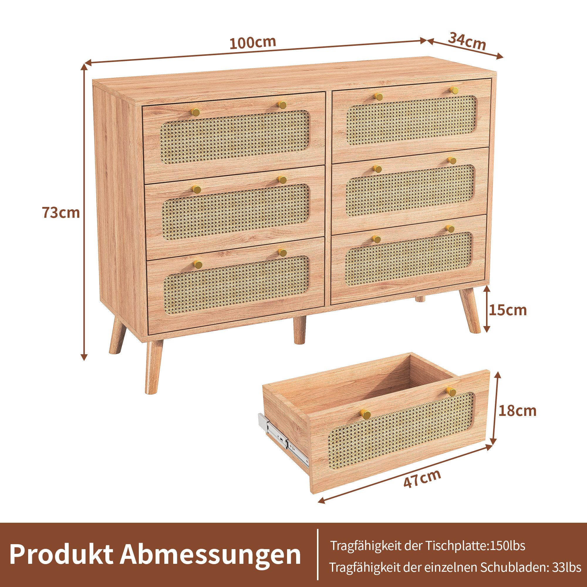 PXloue Sideboard Schrank Kommode Kredenz Rattan Küchenschrank (Set, 1 tlg), günstig online kaufen
