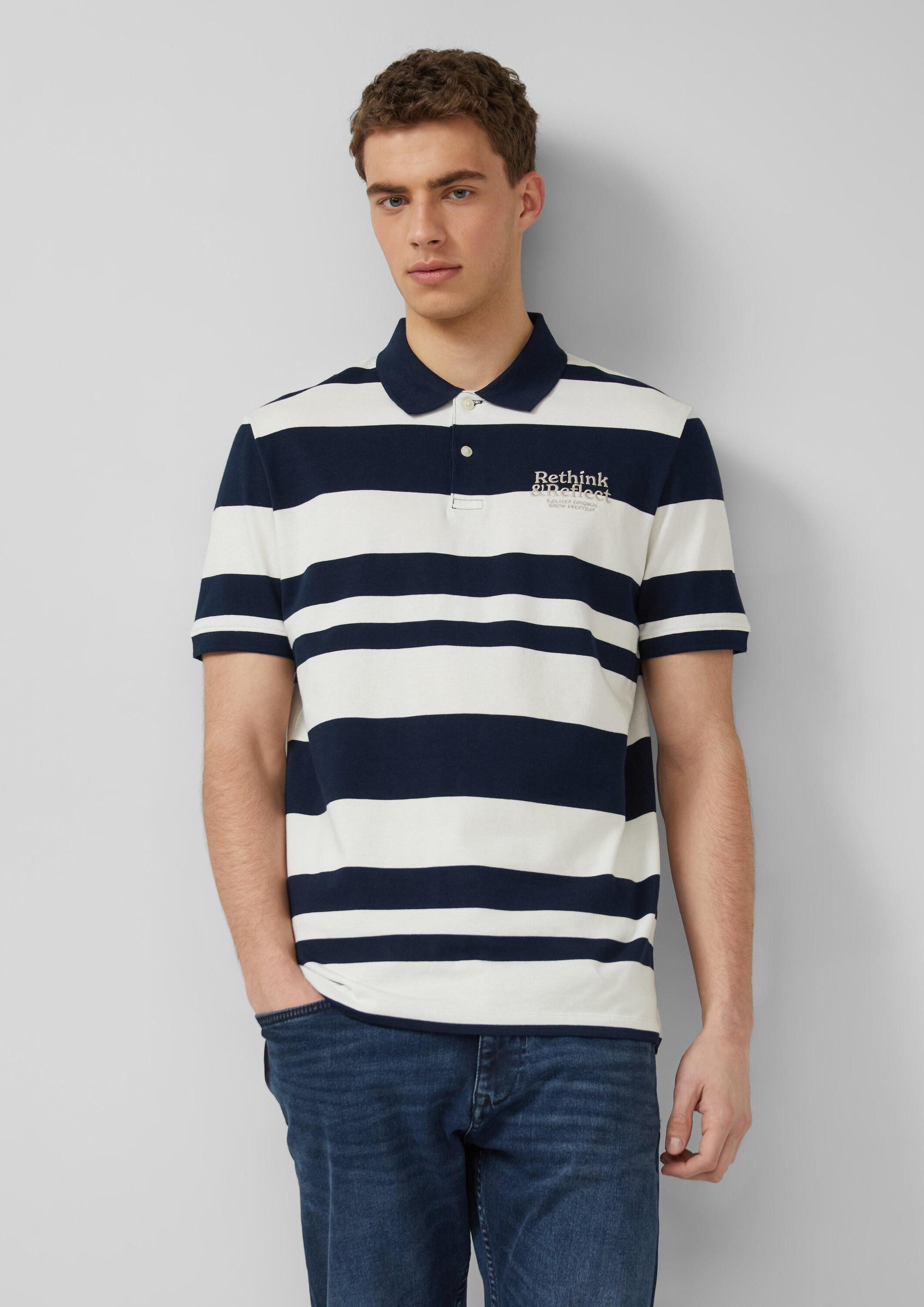 s.Oliver Kurzarmshirt Polo-Shirt Poloshirt mit Streifen und Stickerei