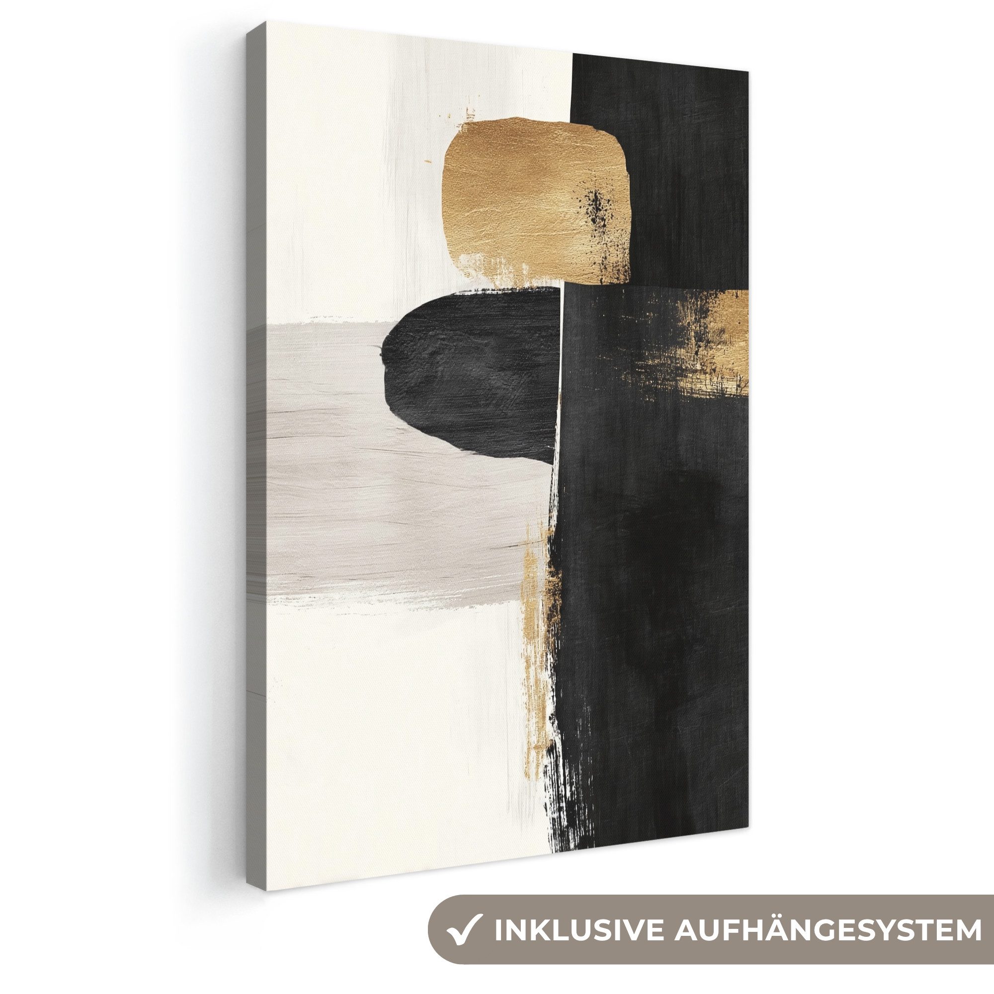 OneMillionCanvasses® Leinwandbild Formen - Pinselstriche - Abstrakt - Gold, Fotodruck (1 St), Leinwand Canvas Wandbild, Wanddekoration 20x30 cm