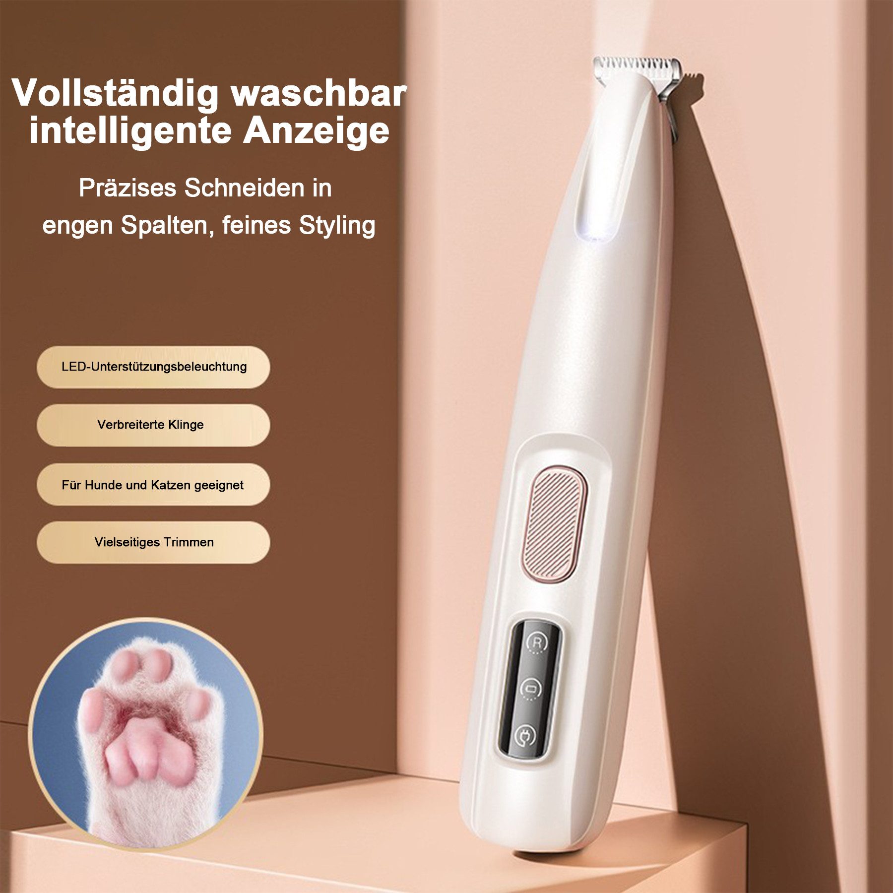 Senmudi Hundeschermaschine Hundeschermaschine Leise, Hunde Haarschneidemaschine, Pfotentrimmer, Mit LED-Licht, Wasserdicht Pfoten Rasierer, Hundepfoten Trimmer, USB Wiederaufladbar Schermaschine Hund für Pfoten, Ohren,Gesicht,Augen