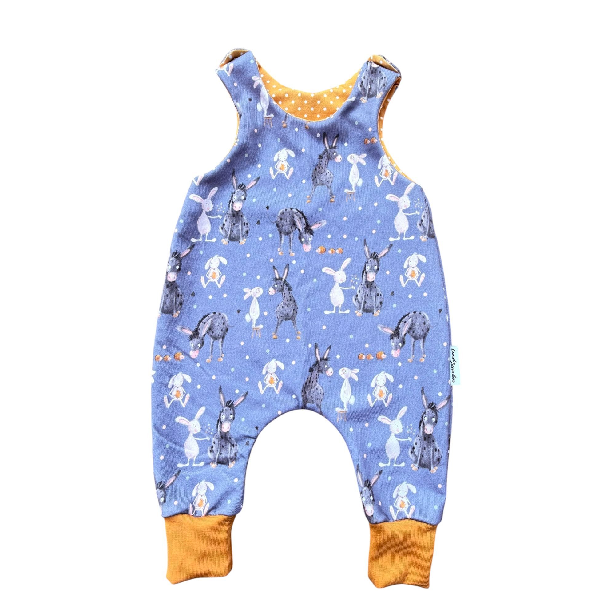 Land-Juwelen Strampler Hase und Esel blau senfgelb
